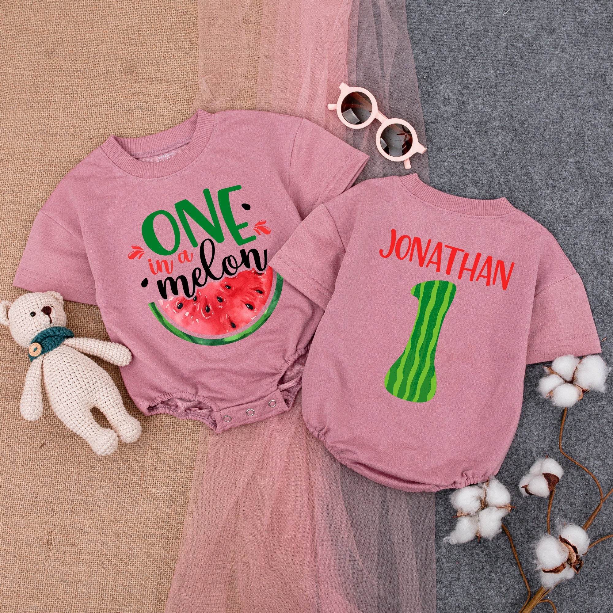 Personalized One in a Melon Romper First Birthday Outfit Baby Girl Watermelon Design Soft Cotton Party Clothes Cheerful Colors Custom Name