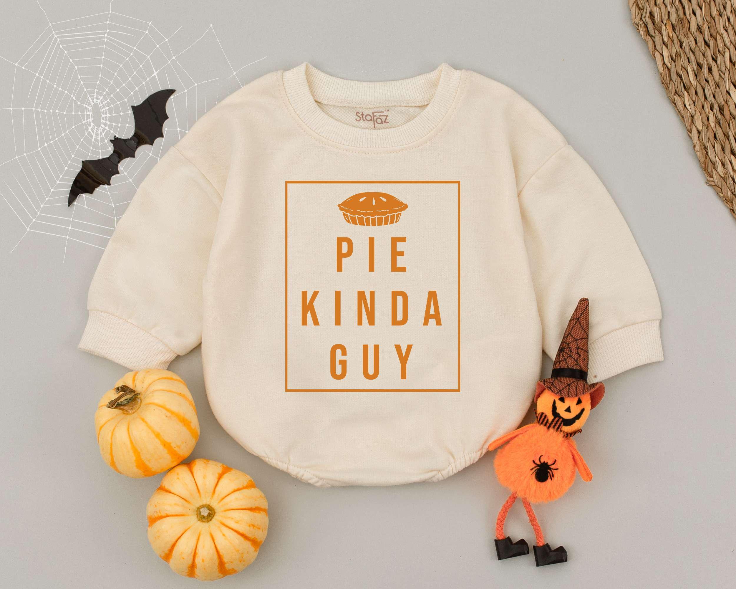 Pie Kinda Guy Romper for Baby Toddler Fall Outfit Pumpkin Birthday Retro Style Soft Cotton Newborn Gift Cute Pie Design Halloween