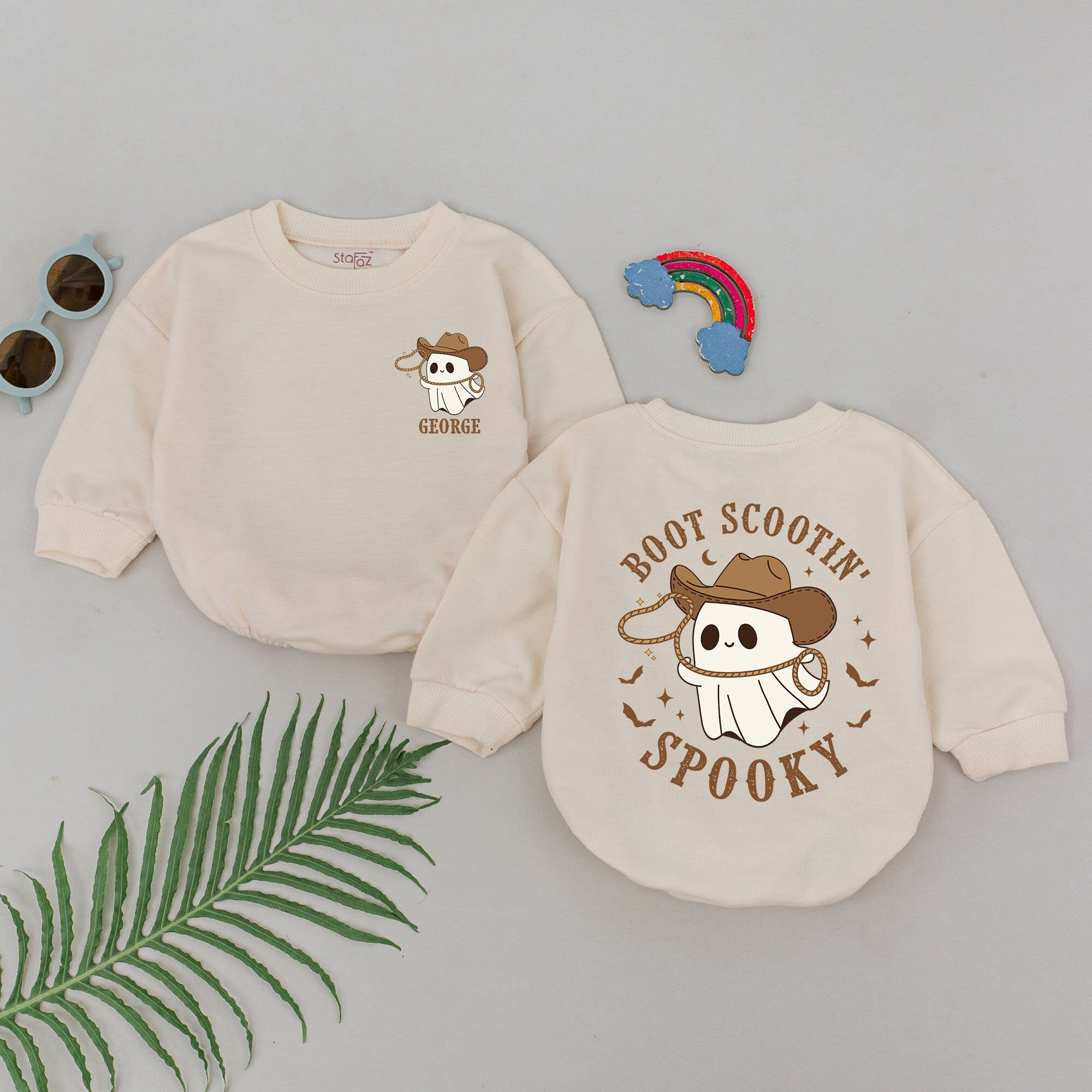 Personalized Boot Scootin' Spooky Baby Romper Cowboy Ghost Design Cotton Outfit for Girls Halloween Gift