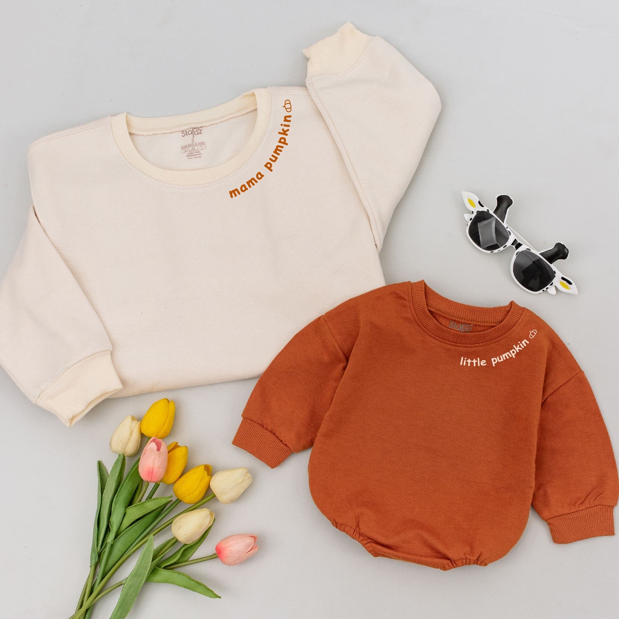 Mama Little Pumpkin Matching Thanksgiving Family Sweatshirts Cozy Mommy and Me Outfits Warm Orange Cotton Festive Baby Holiday Tops