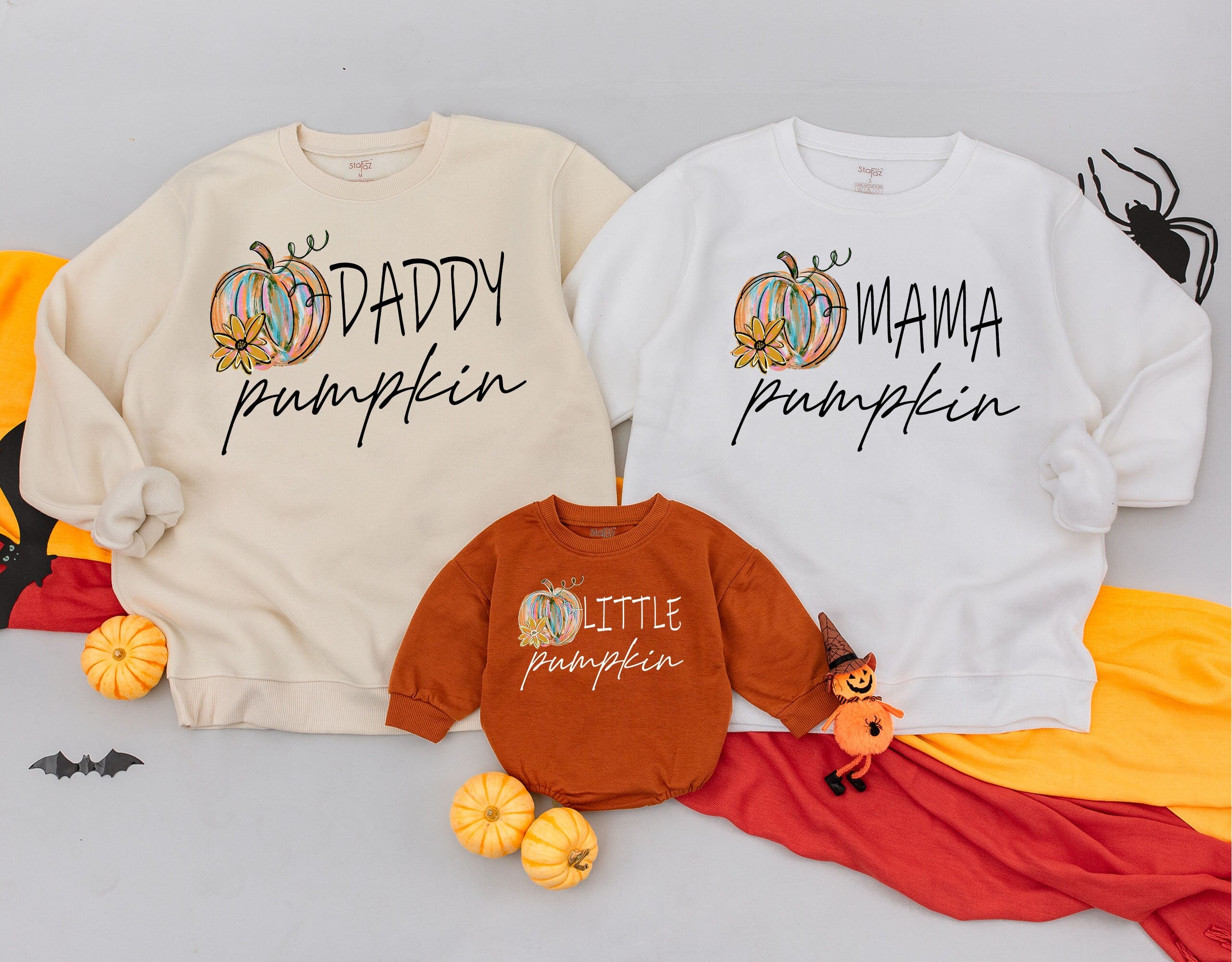 Personalized Family Pumpkin Sweatshirts Cozy Retro Fall Matching Mama Daddy Little Custom Names Cotton Holiday Gift