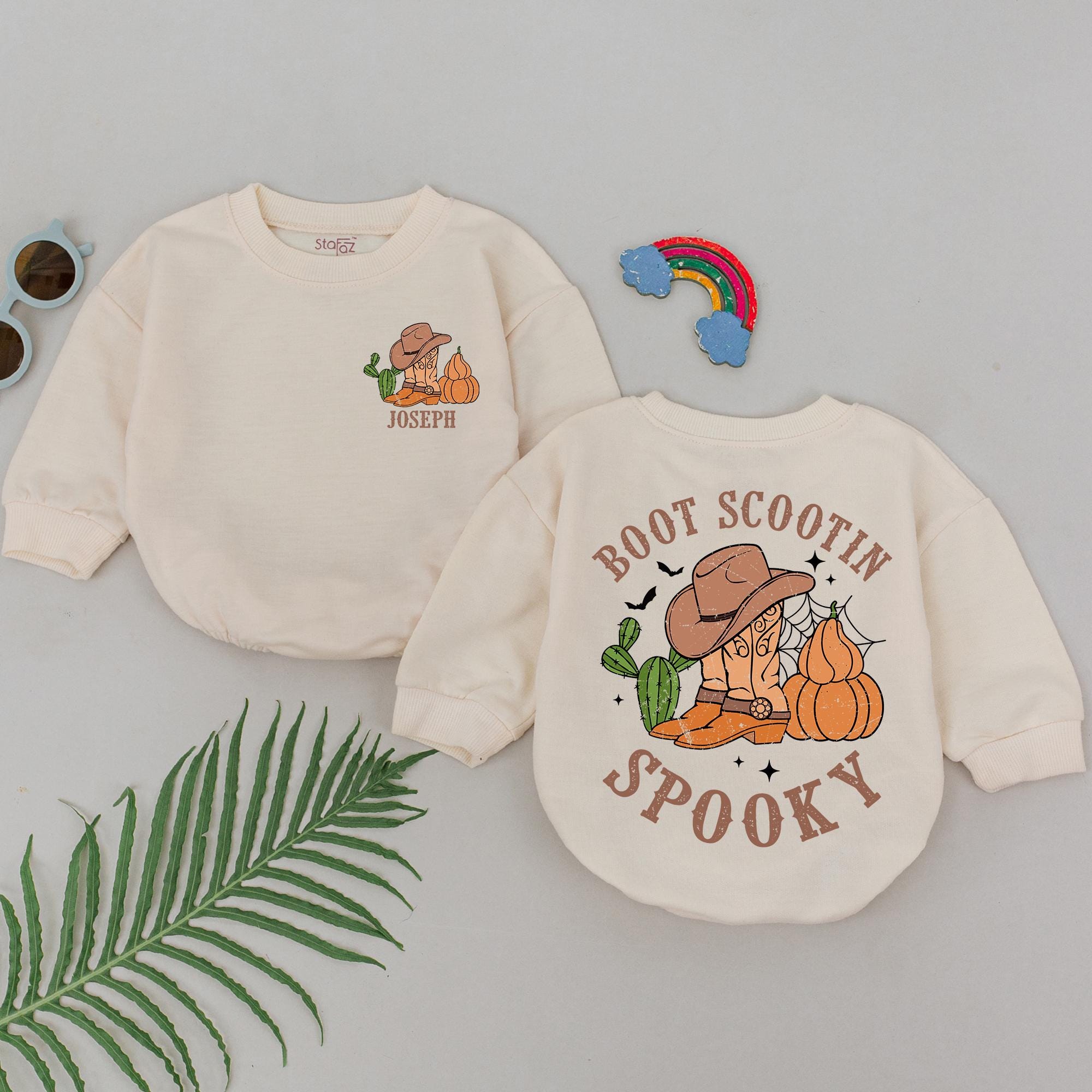 Personalized Boot Scootin Spooky Baby Romper Halloween Cowboy Outfit Infant Girl Boy Cotton Comfortable Fall Gift