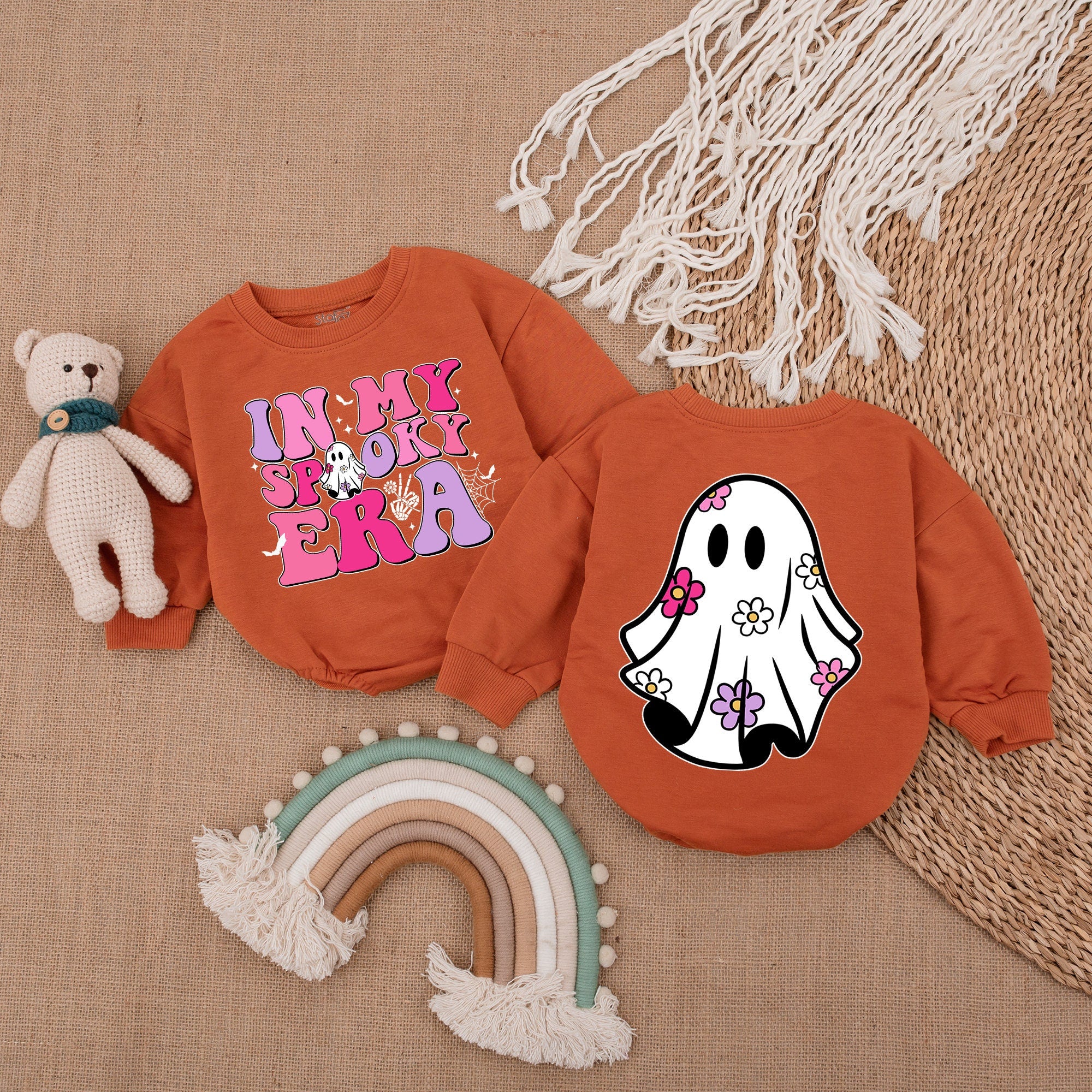 In My Spooky Era Baby Romper Cute Halloween Outfit Soothing Cotton First Holiday Infant Clothes with Ghost Floral Design