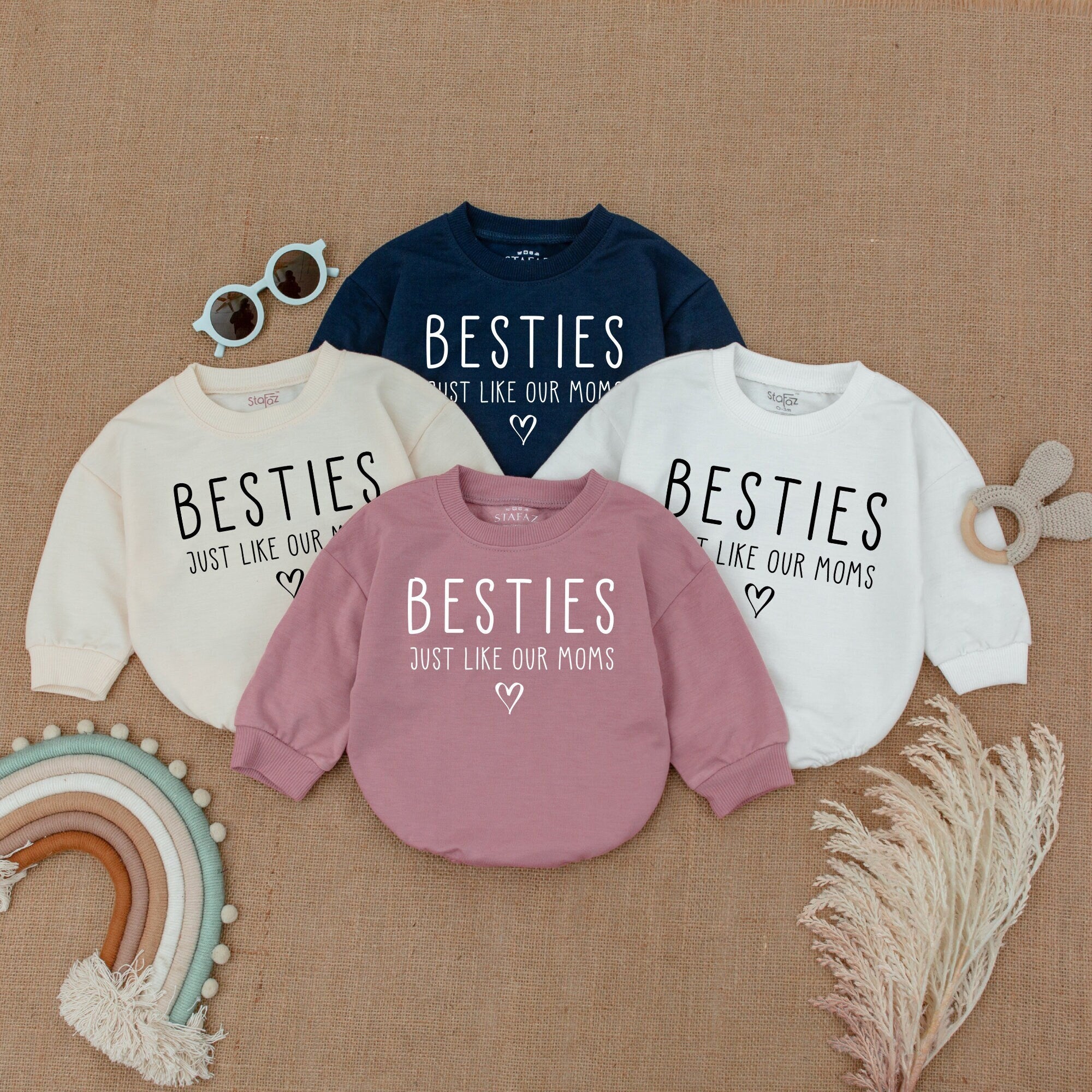 Besties Just Like Our Moms Baby Romper Soft Cotton Outfit Infant Gift Matching Baby Bodysuit Heart Design for Birthday Holiday