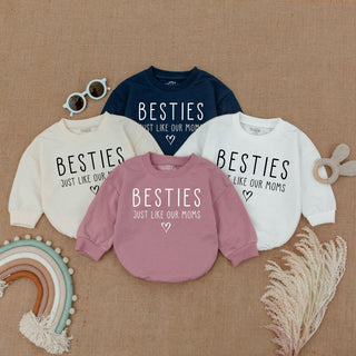 Besties Just Like Our Moms Baby Romper in Soft Cotton, Long Sleeve Bodysuit for Babies, Perfect for Matching Outfits & Special Occasions