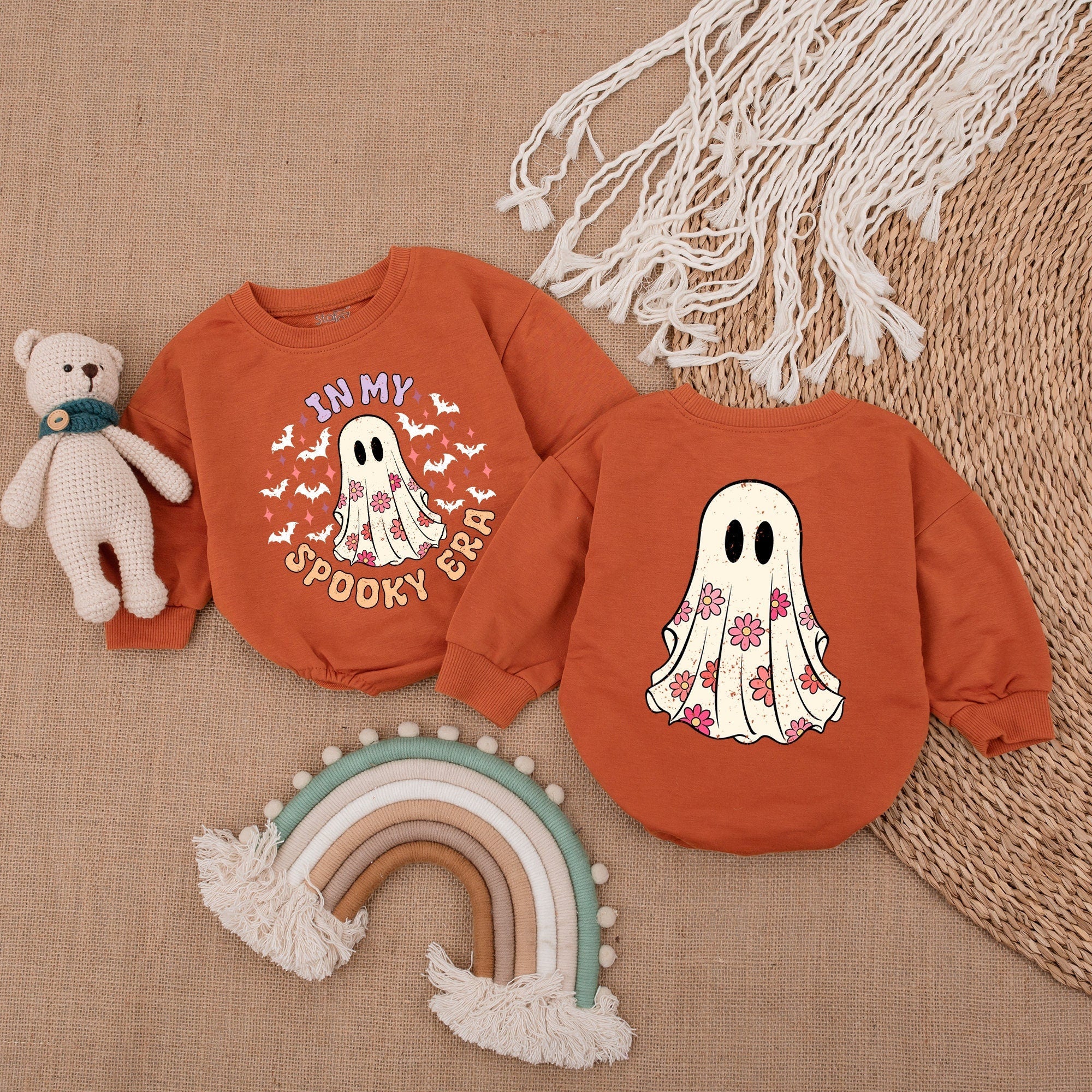 In My Spooky Era Baby Romper Cute Halloween Outfit with Ghost Floral Patterns Soft Cotton Infant Clothes First Halloween