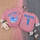 Personalized One-Der the Sea Baby Romper with Whale Design, Custom Name & Age, Soft Cotton First Birthday Outfit for Boys or Girls, Summer Wear