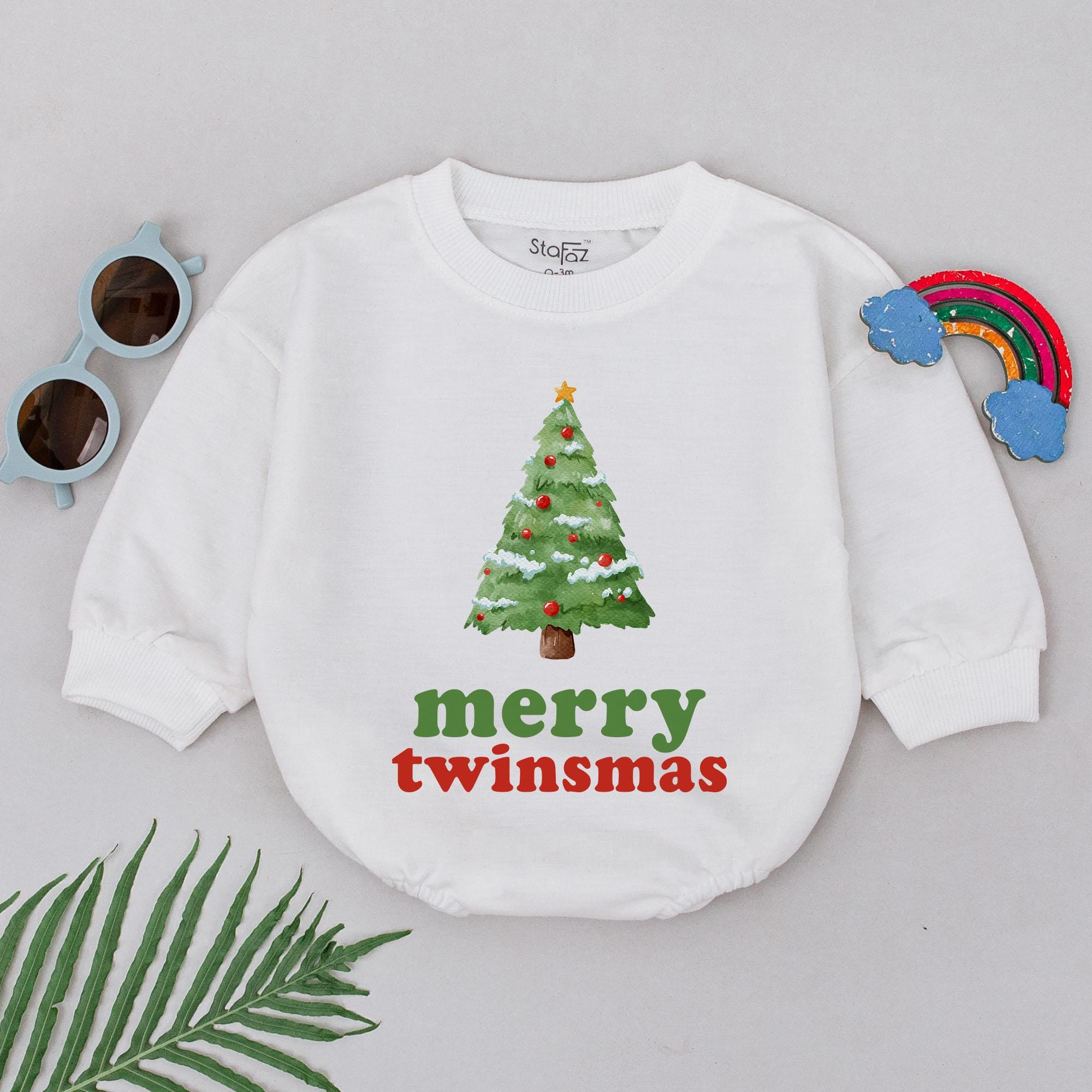 Merry Twinsmas Christmas Tree Romper for Baby Girls 1st Holiday Outfit Newborn Best Friends Gift Soft Cotton Festive Toddler Wear