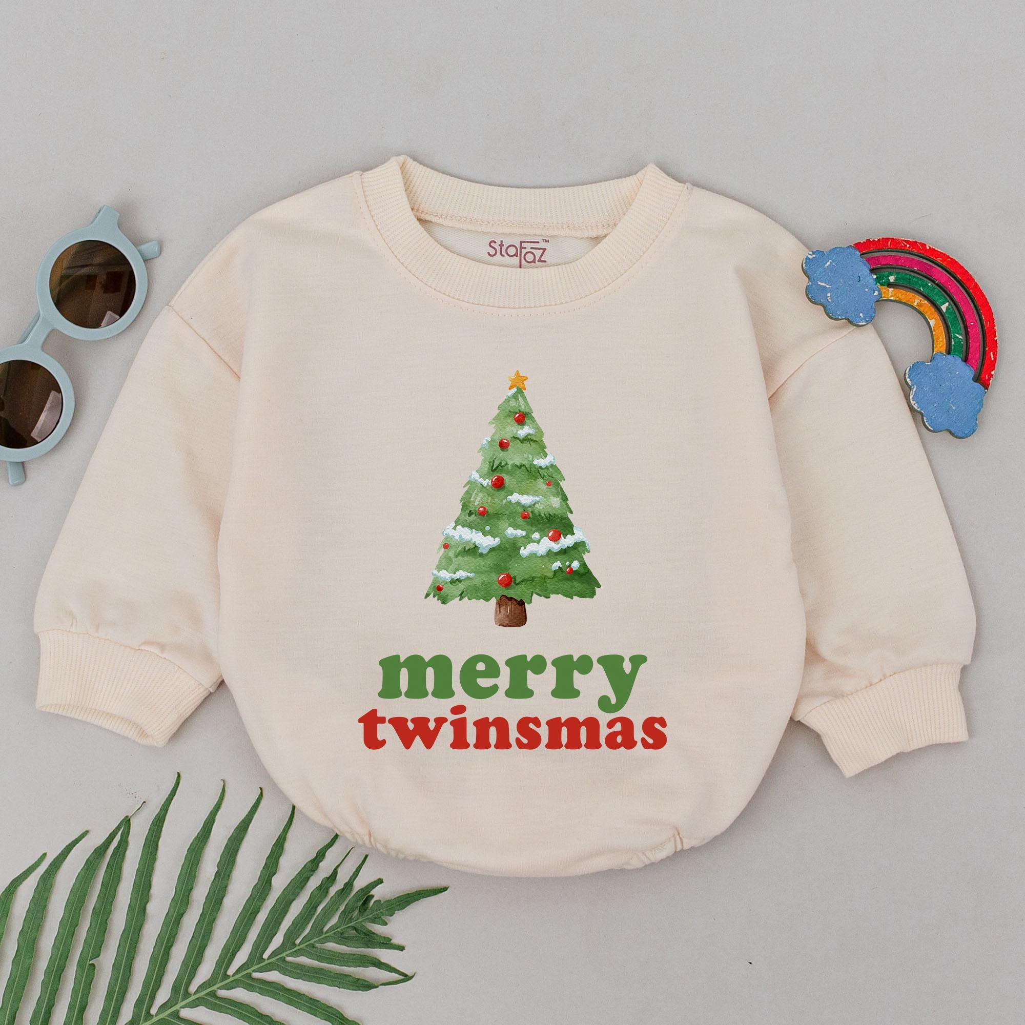 Merry Twinsmas Christmas Tree Romper for Baby Girls 1st Holiday Outfit Newborn Best Friends Gift Soft Cotton Festive Toddler Wear