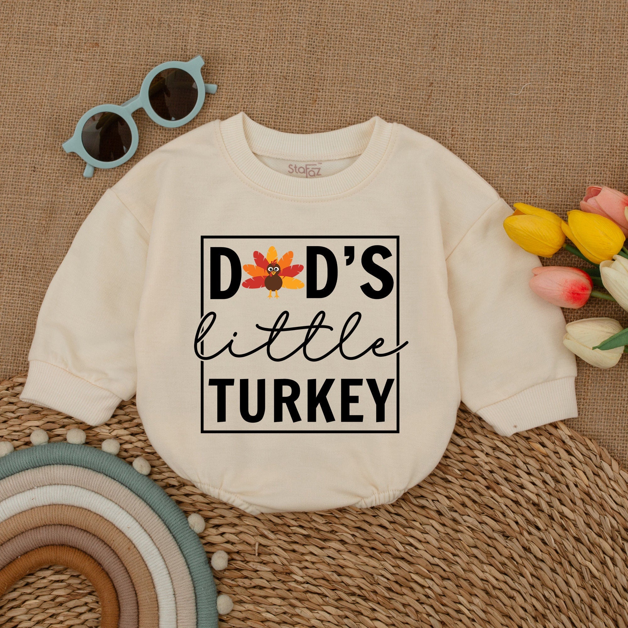 Dad's Little Turkey Baby Romper Thanksgiving Outfit Infant Fall Clothes Cute Turkey Design Soft Cotton Holiday Baby Shower Gift