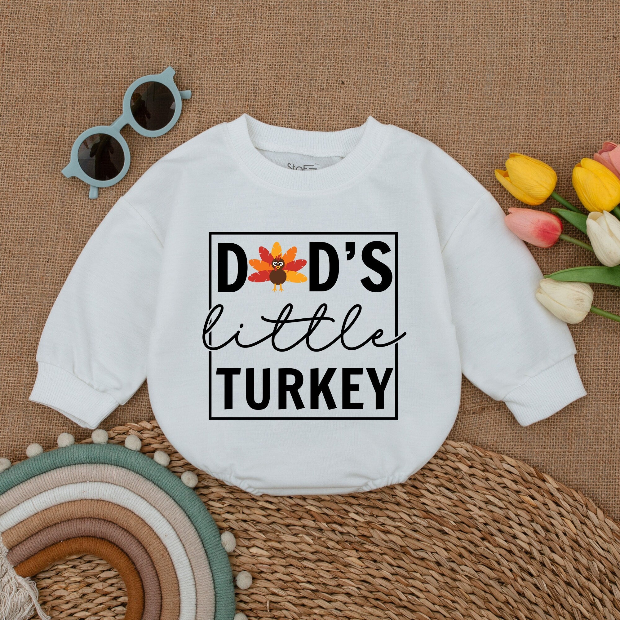 Dad's Little Turkey Baby Romper Thanksgiving Outfit Infant Fall Clothes Cute Turkey Design Soft Cotton Holiday Baby Shower Gift