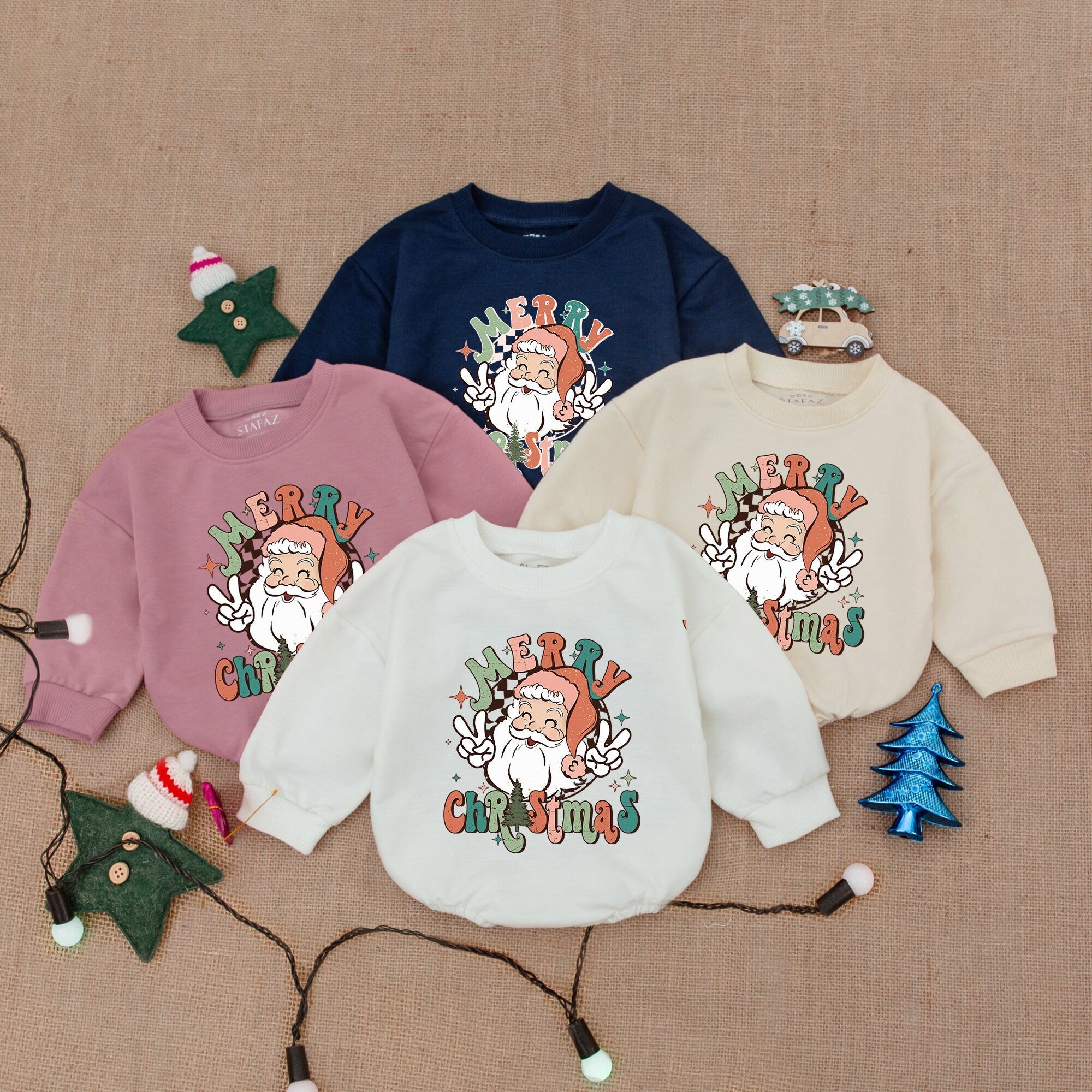 Merry Christmas Bubble Romper Vintage Santa Design Baby Holiday Outfit Soft Cotton Festive Bodysuit Perfect Christmas Baby Shower Gift