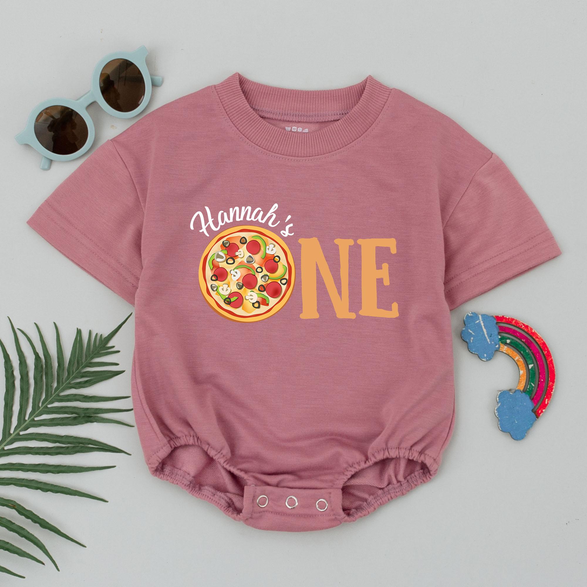 Personalized Pizza First Birthday Romper One Girl Outfit Colorful Celebration Bodysuit Custom Name Soft Cotton Fun Party Baby Shower Gift