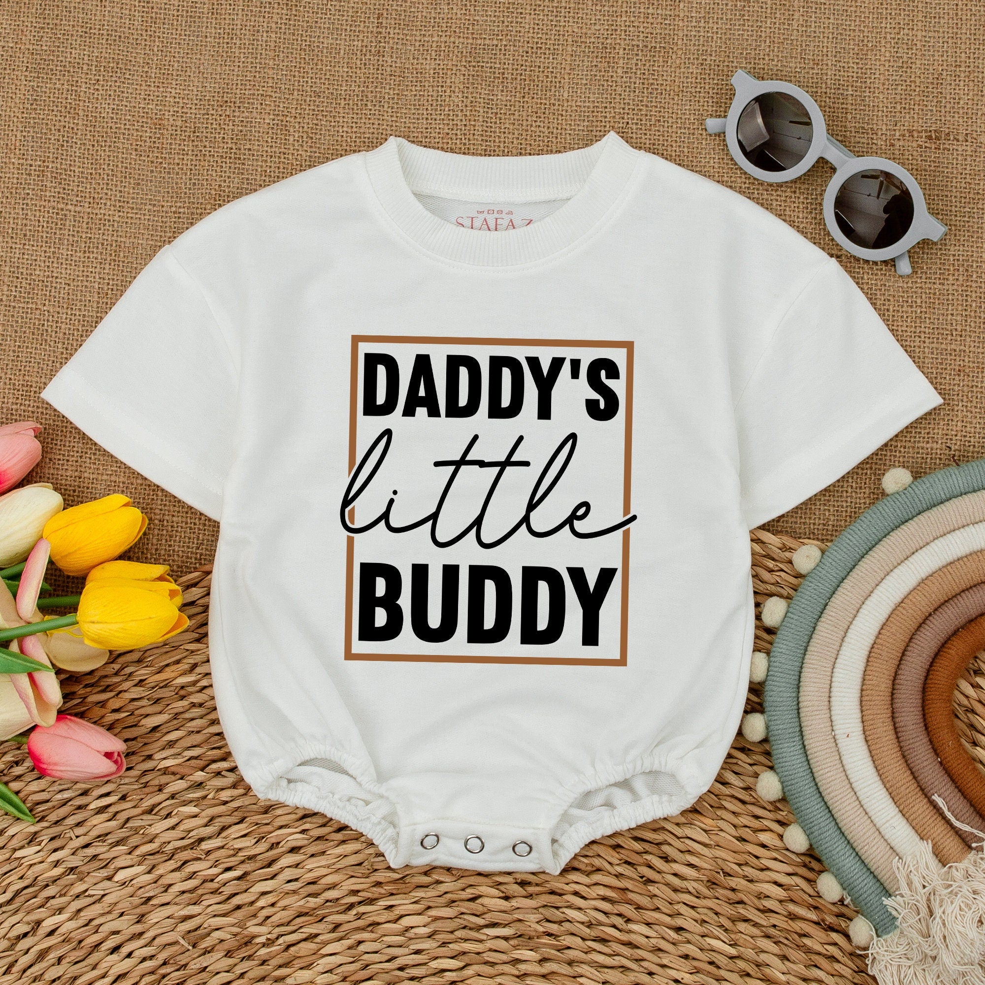 Daddy's Little Buddy Baby Romper Modern Typography Soft Cotton Newborn Outfit Short Sleeve Baby Boy Bodysuit Baby Shower Gift