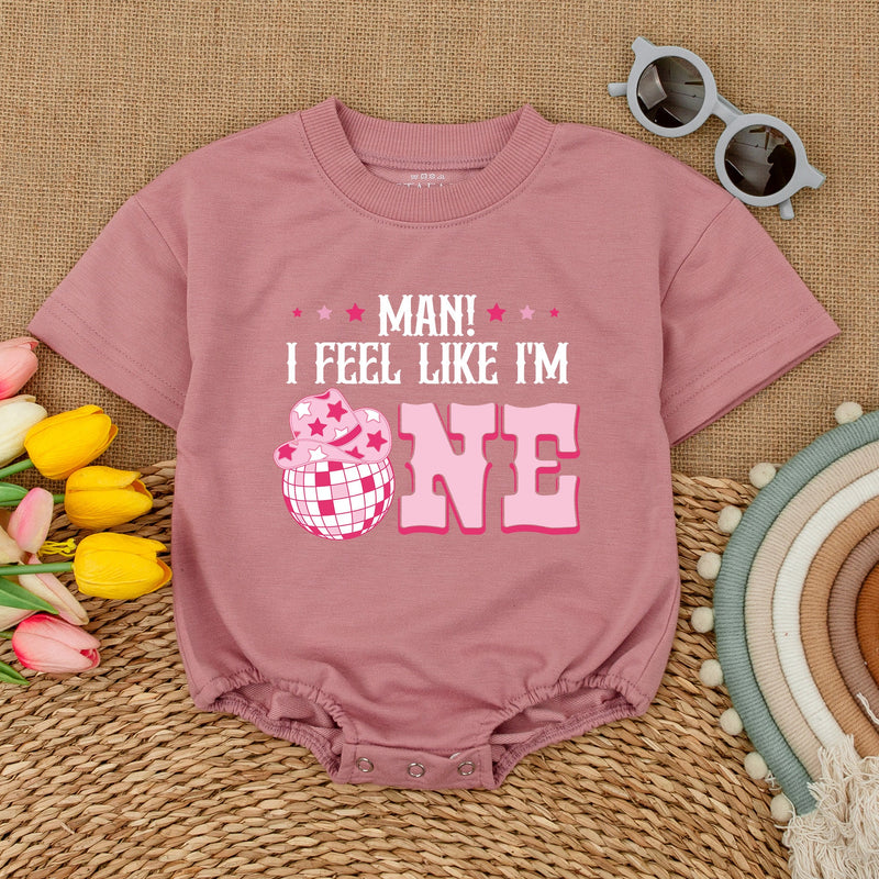 Groovy Cowgirl First Birthday Romper with Pink Cowboy Hat