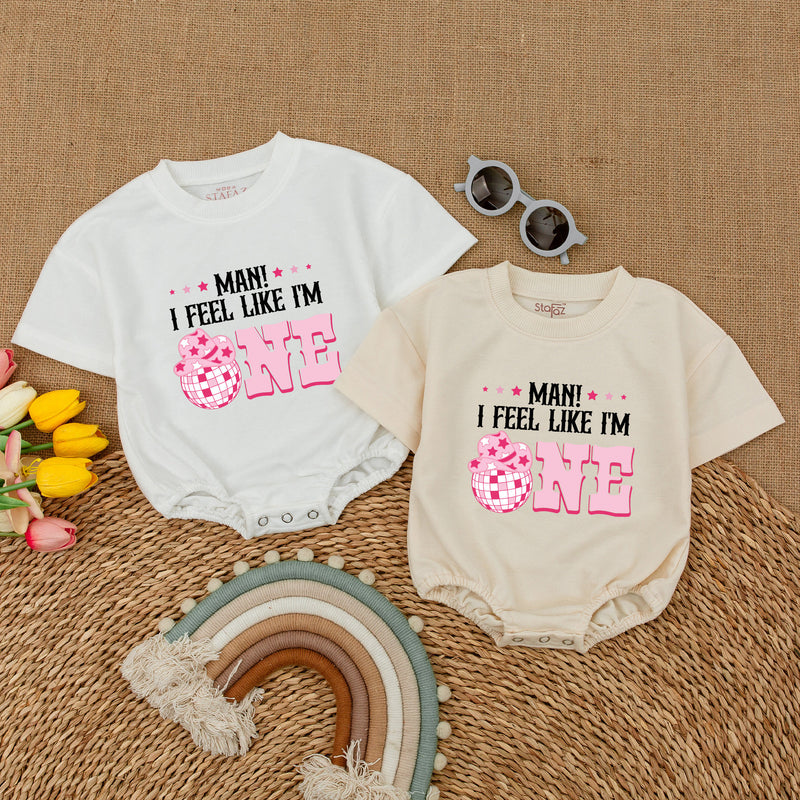 Groovy Cowgirl First Birthday Romper with Pink Cowboy Hat