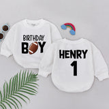 Personalized Football Birthday Romper for Boys 1st Birthday Outfit Sporty Design with Name Henry and Number 1 Soft Cotton Baby Clothes