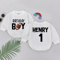 Personalized Football Birthday Romper for Boys 1st Birthday Outfit Sporty Design with Name Henry and Number 1 Soft Cotton Baby Clothes