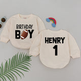 Personalized Football Birthday Romper for Boys 1st Birthday Outfit Sporty Design with Name Henry and Number 1 Soft Cotton Baby Clothes