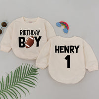 Personalized Football Birthday Romper for Boys 1st Birthday Outfit Sporty Design with Name Henry and Number 1 Soft Cotton Baby Clothes
