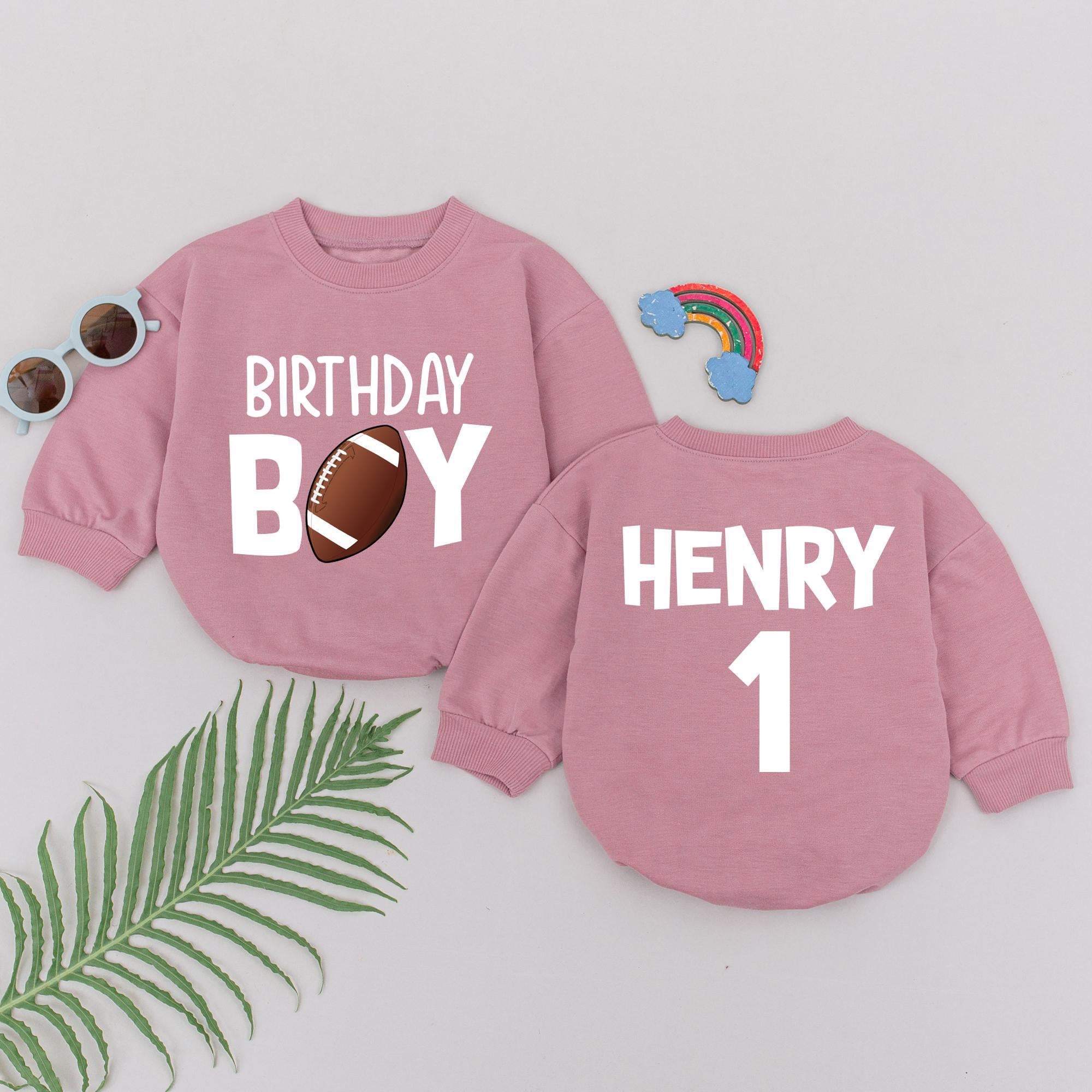 Personalized Football Birthday Romper for Boys 1st Birthday Outfit Sporty Design with Name Henry and Number 1 Soft Cotton Baby Clothes