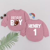 Personalized Football Birthday Romper for Boys 1st Birthday Outfit Sporty Design with Name Henry and Number 1 Soft Cotton Baby Clothes