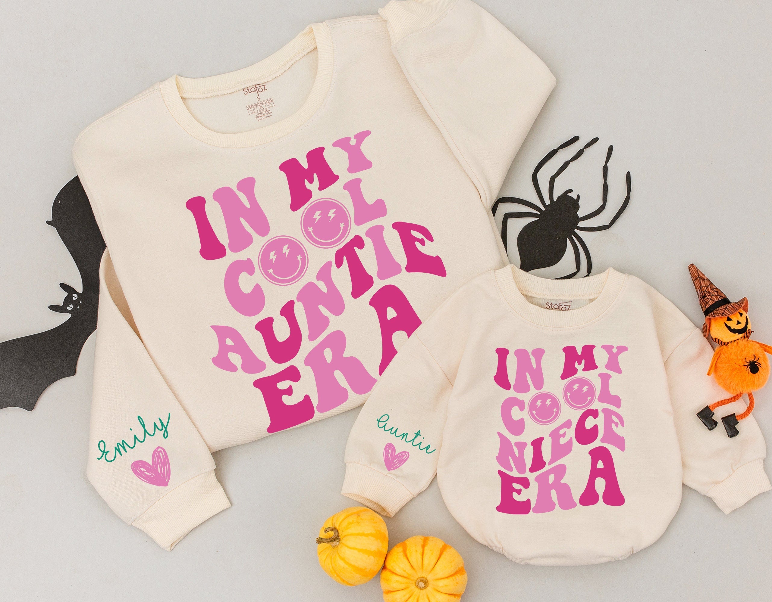 In My Cool Auntie and Niece Matching Sweatshirts Personalized Retro Pink Fun Design Holiday Gift Idea Family Bonding Moment