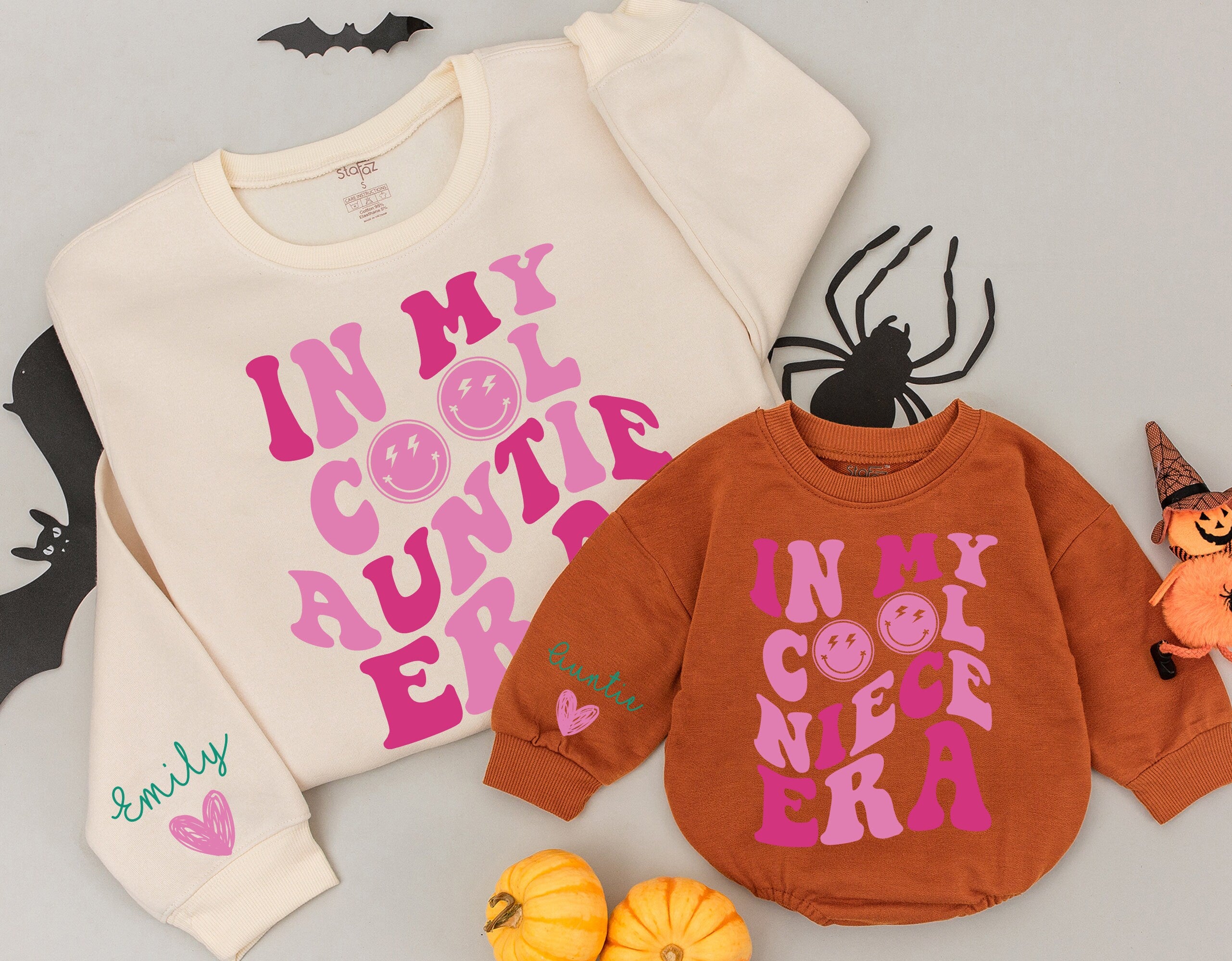 In My Cool Auntie and Niece Matching Sweatshirts Personalized Retro Pink Fun Design Holiday Gift Idea Family Bonding Moment