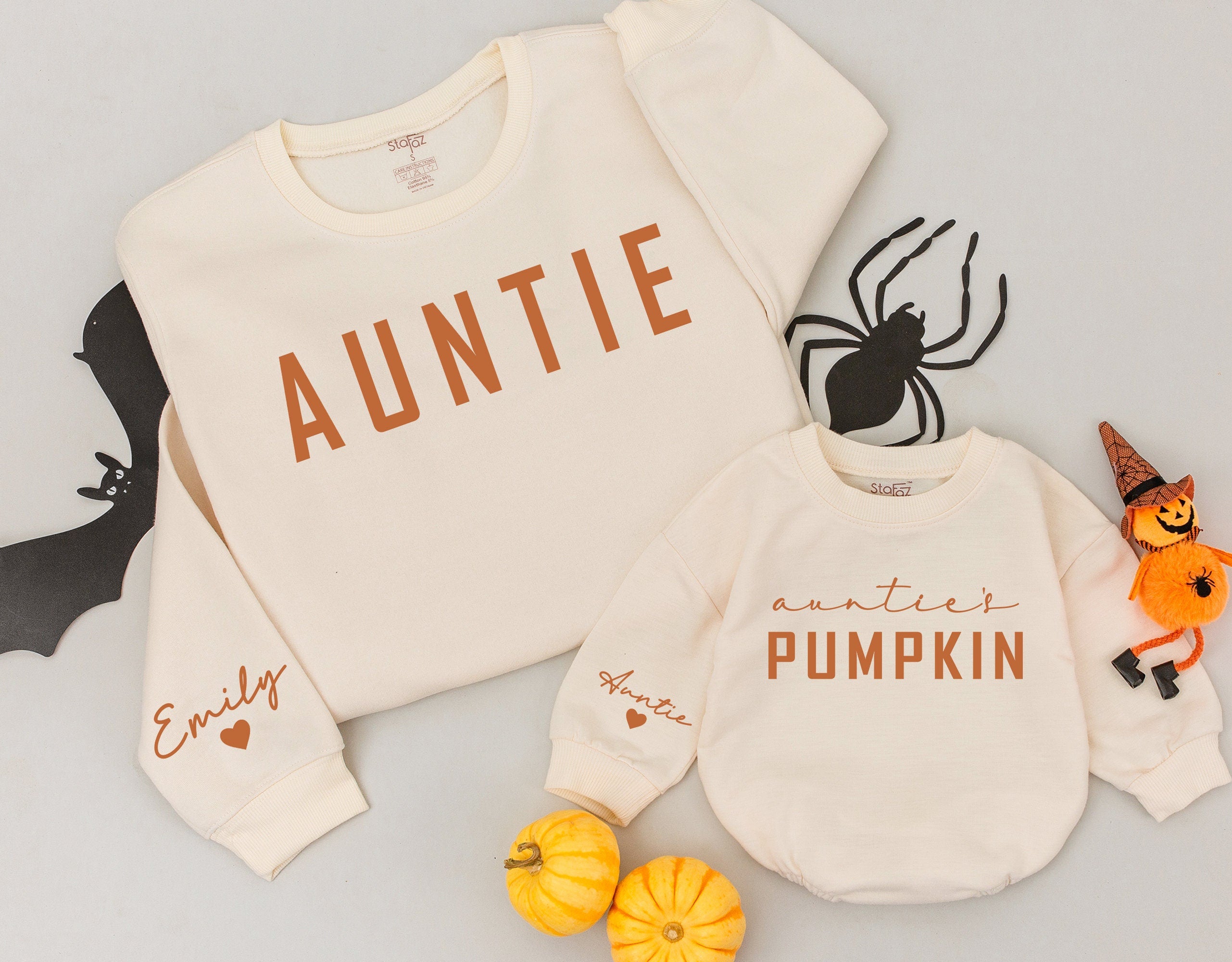 Auntie and Me Fall Sweatshirts Cozy Matching Family Gift Autumn Pumpkin Design Soft Cotton Warm Niece and Aunt Outfit Casual