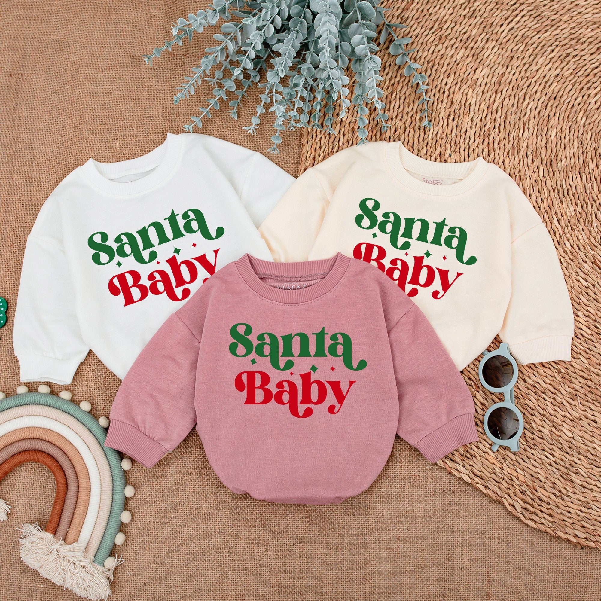 Baby's First Christmas Santa Baby Romper Festive Holiday Outfit Cozy Cotton Newborn Infant Gift Cheerful Red Green Design