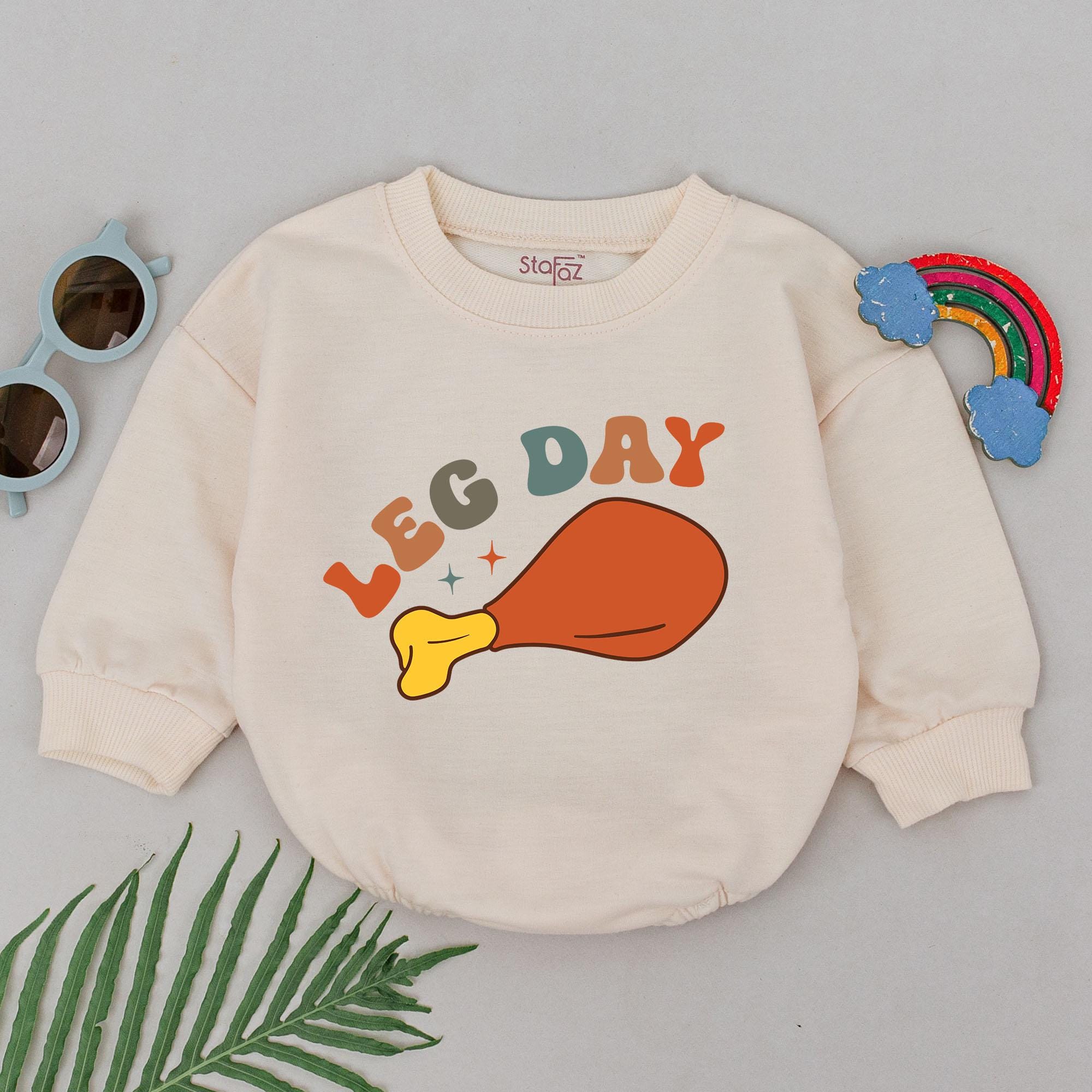 Turkey Leg Day Baby Romper for Thanksgiving Celebration Colorful Retro Design Infant Outfit Soft Cotton Fall Holiday Gift Custom Name