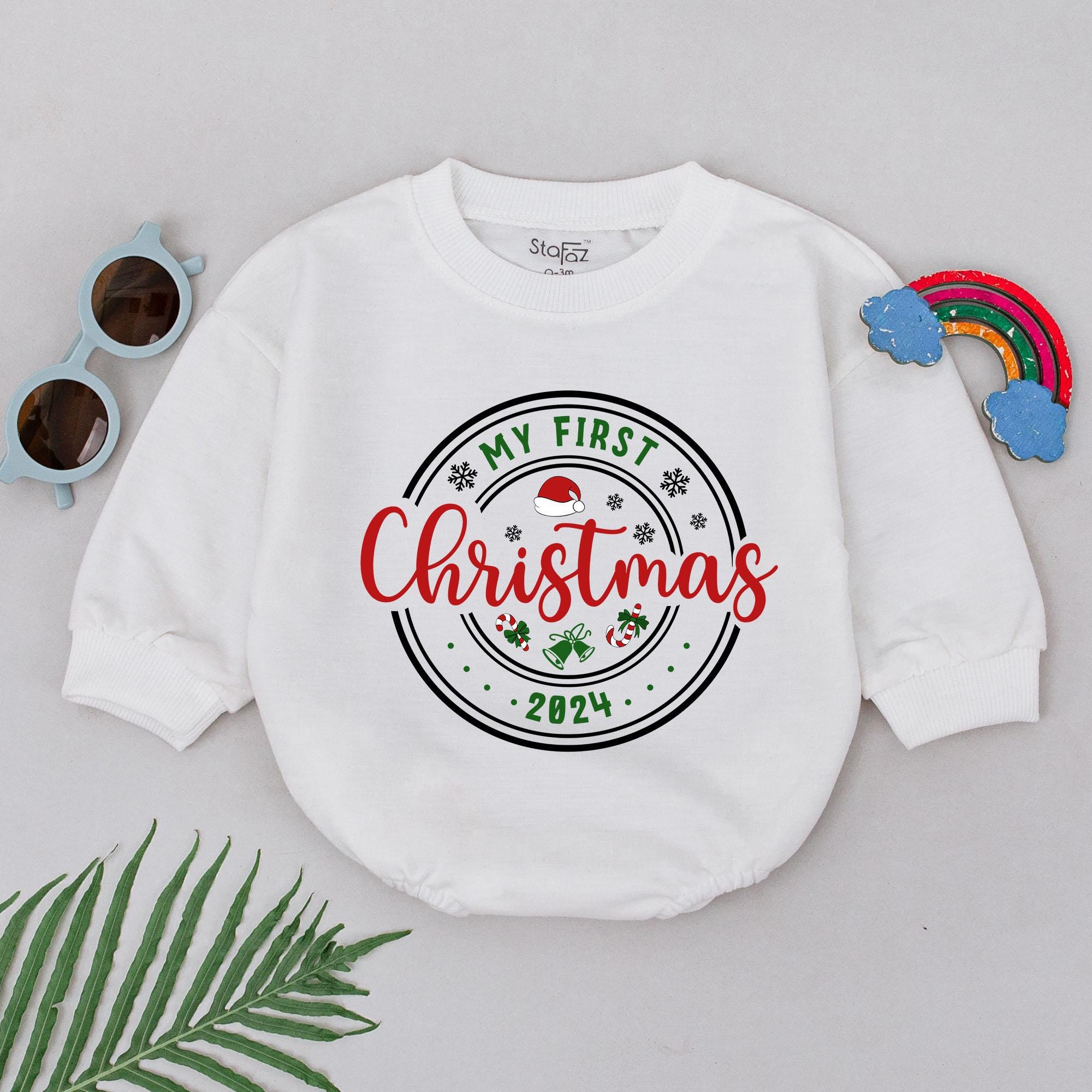 My First Christmas 2024 Baby Romper Festive Girls Outfit Soft Cotton Newborn Holiday Clothes Perfect Baby Shower Gift