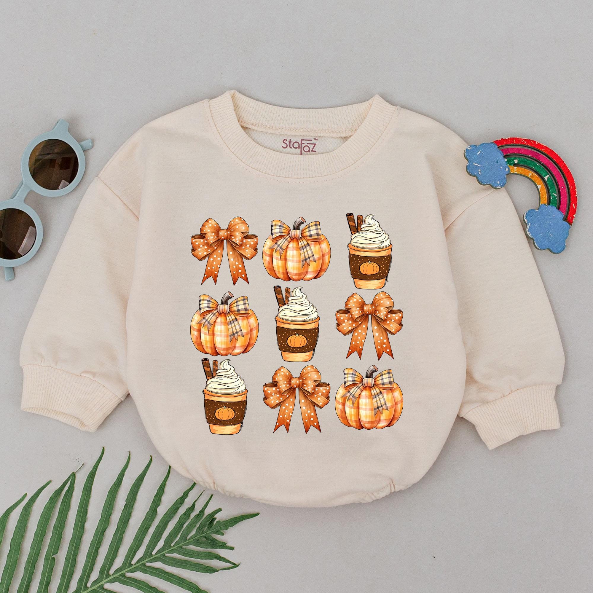 Charming Autumn Pumpkin Spice Romper Cozy Newborn Baby Girl Outfit Vintage Fall Design Gift for Baby Shower or Thanksgiving