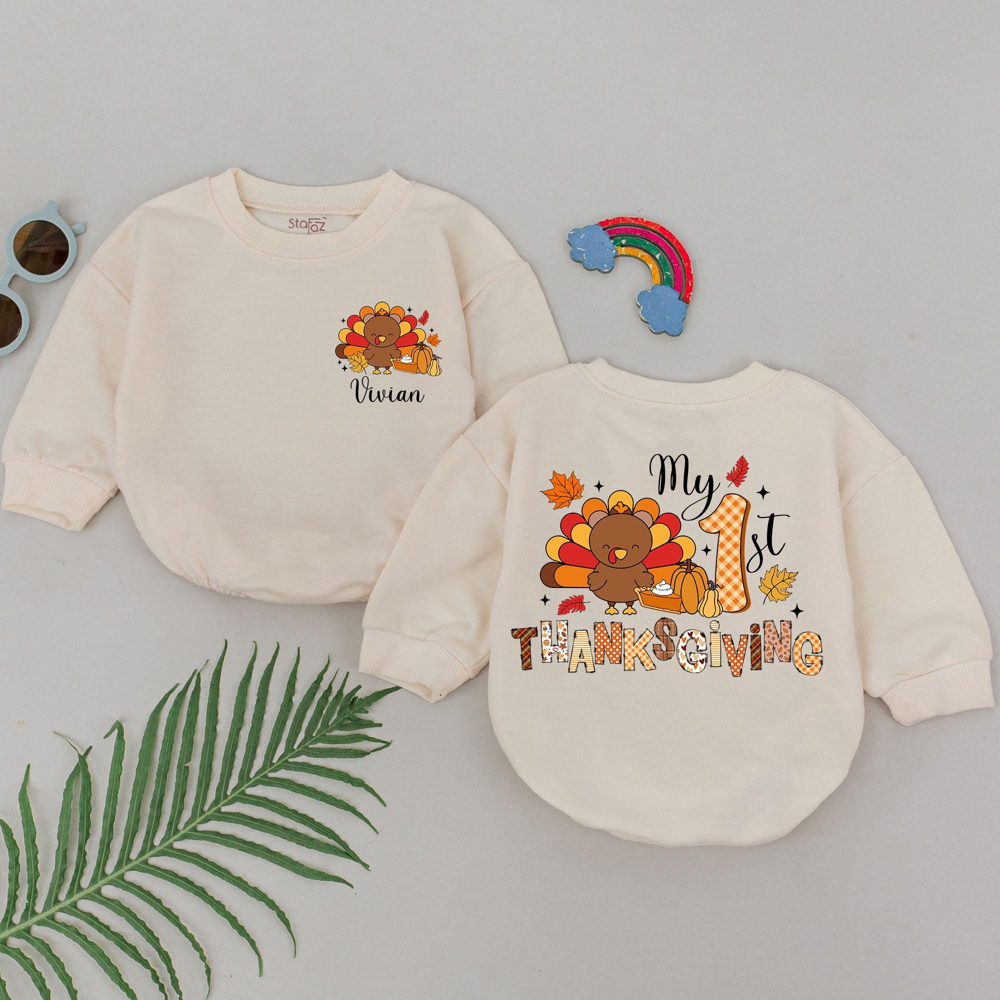 Personalized My 1st Thanksgiving Baby Romper with Turkey Design