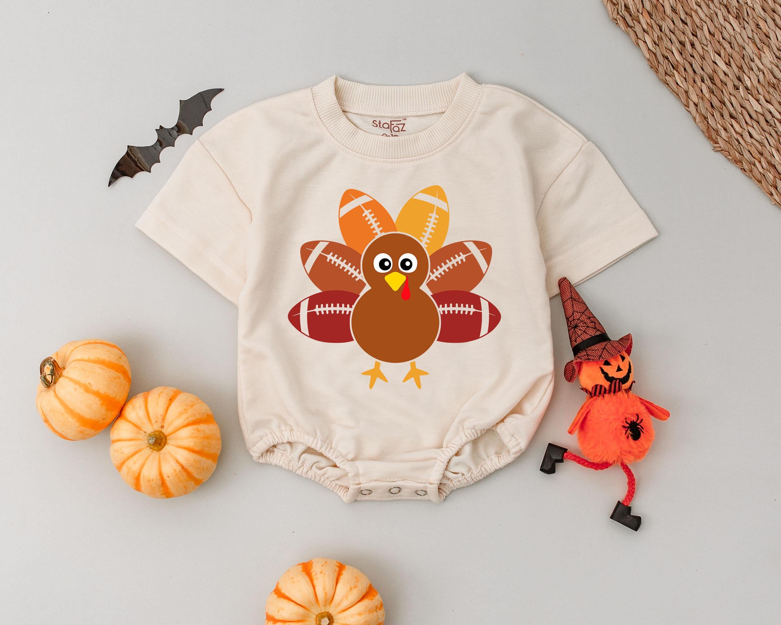 Playful Turkey & Football Baby Romper for Thanksgiving Fun