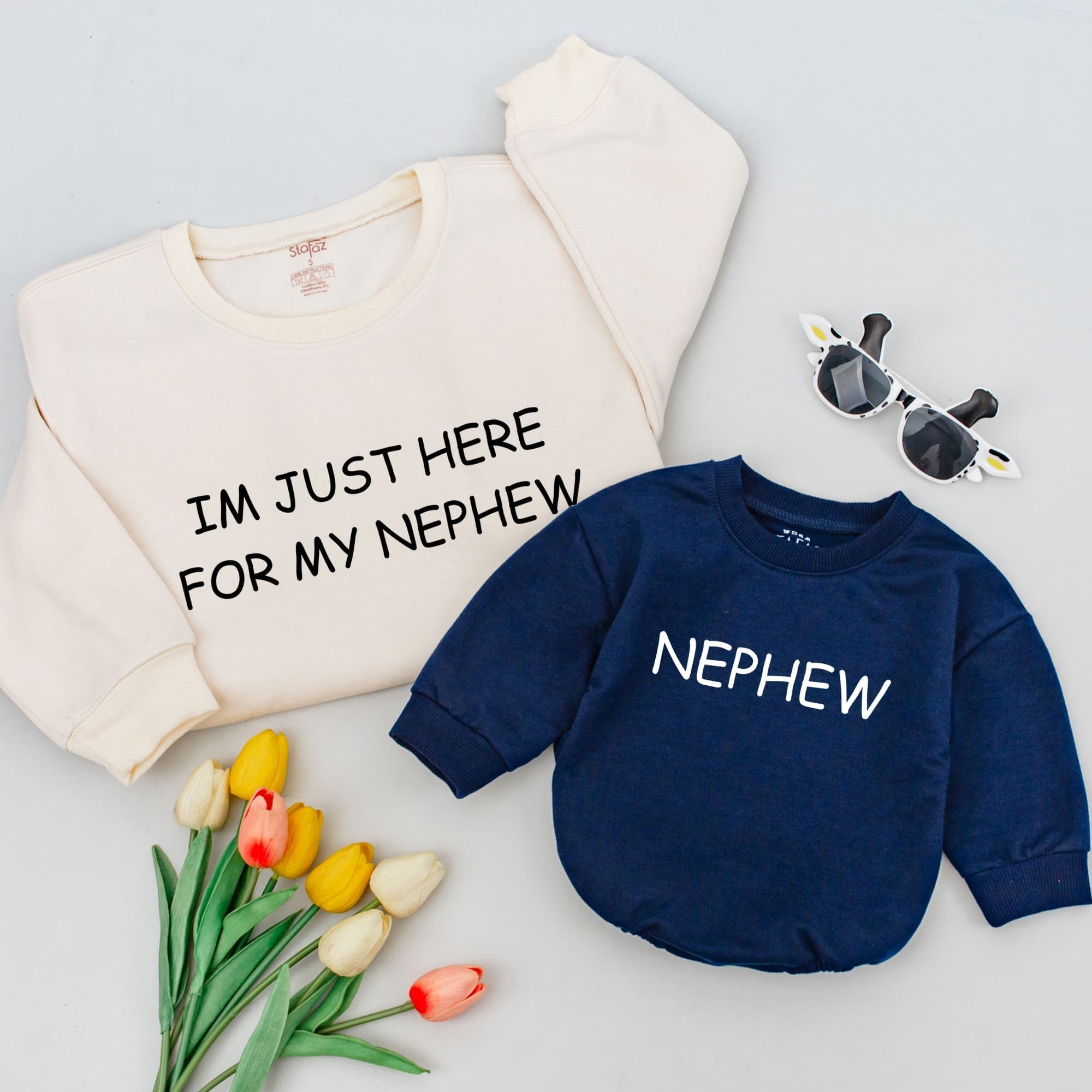 Custom Aunt and Nephew Matching Shirts Bold Text Design Soft Cotton Gift for Newborn Boy Girl Baby Casual Family Outfit