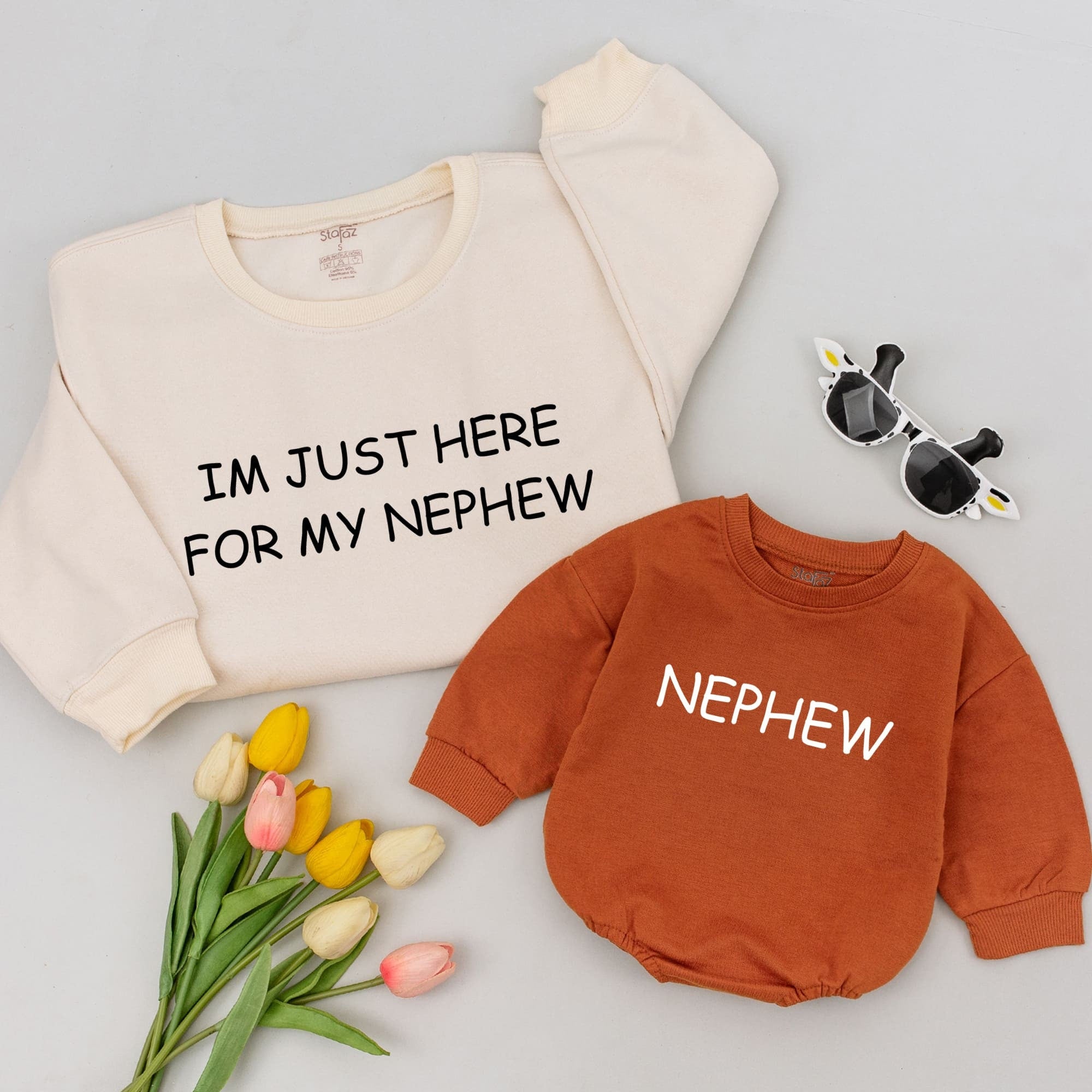 Custom Aunt and Nephew Matching Shirts Bold Text Design Soft Cotton Gift for Newborn Boy Girl Baby Casual Family Outfit