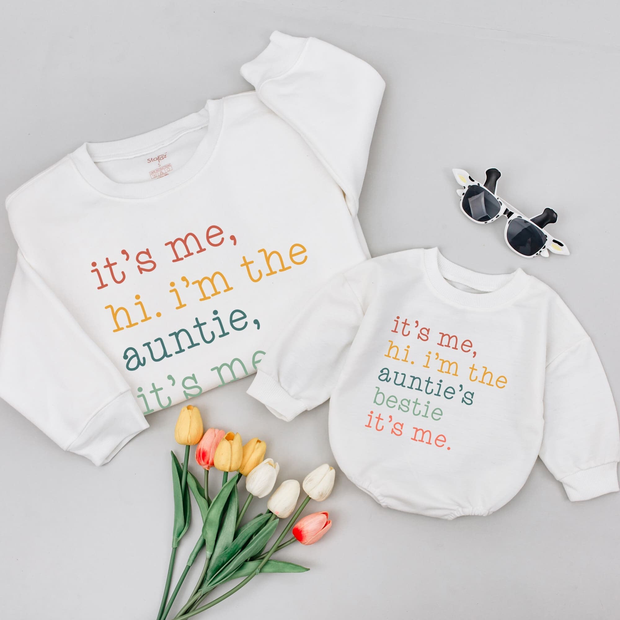 Custom Aunt and Me Shirts Colorful Text Design Gift for New Auntie Nephew Niece Matching Family Outfit Cotton Comfortable Casual Wear