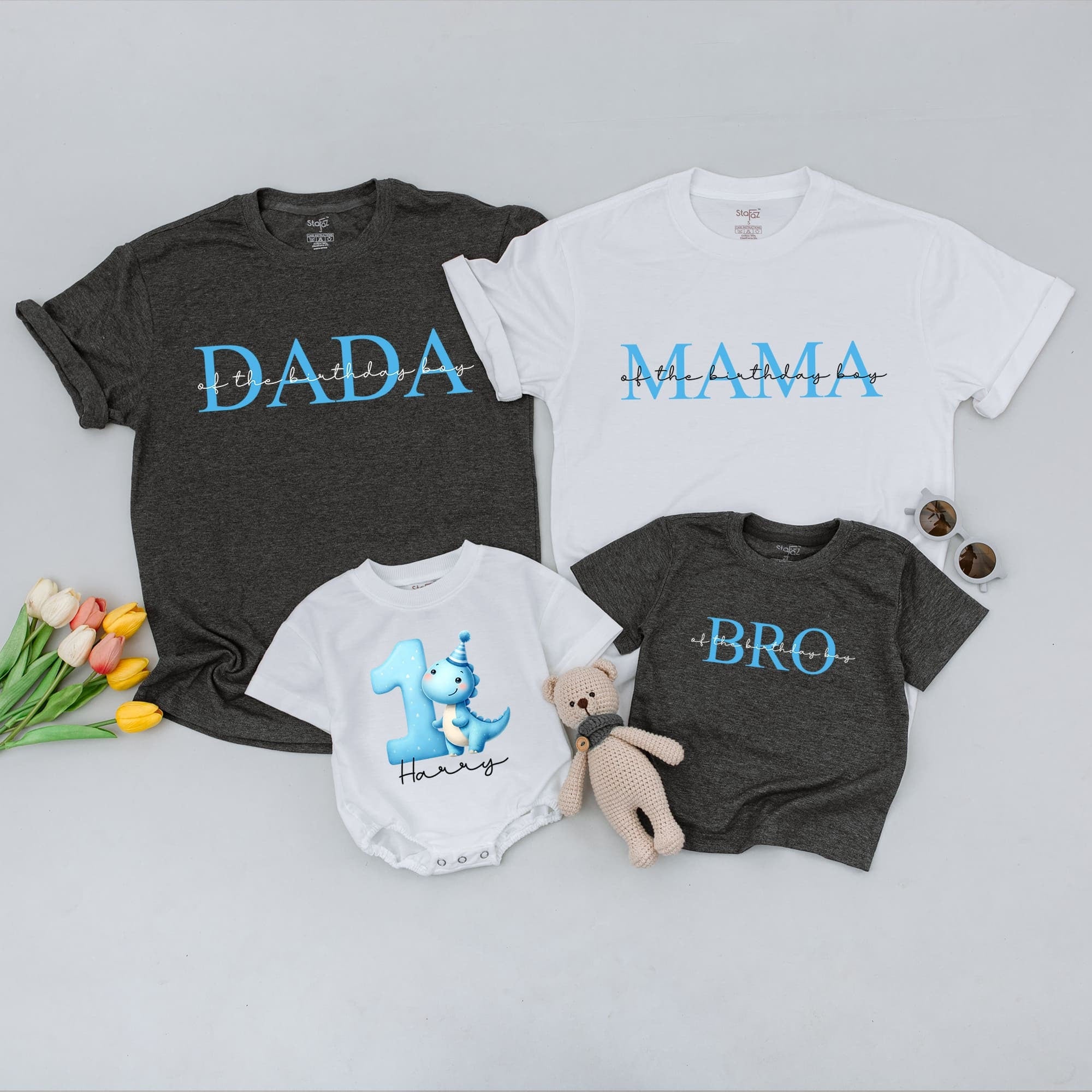 Blue Dinosaur 1st Birthday Shirts for Family Celebrations