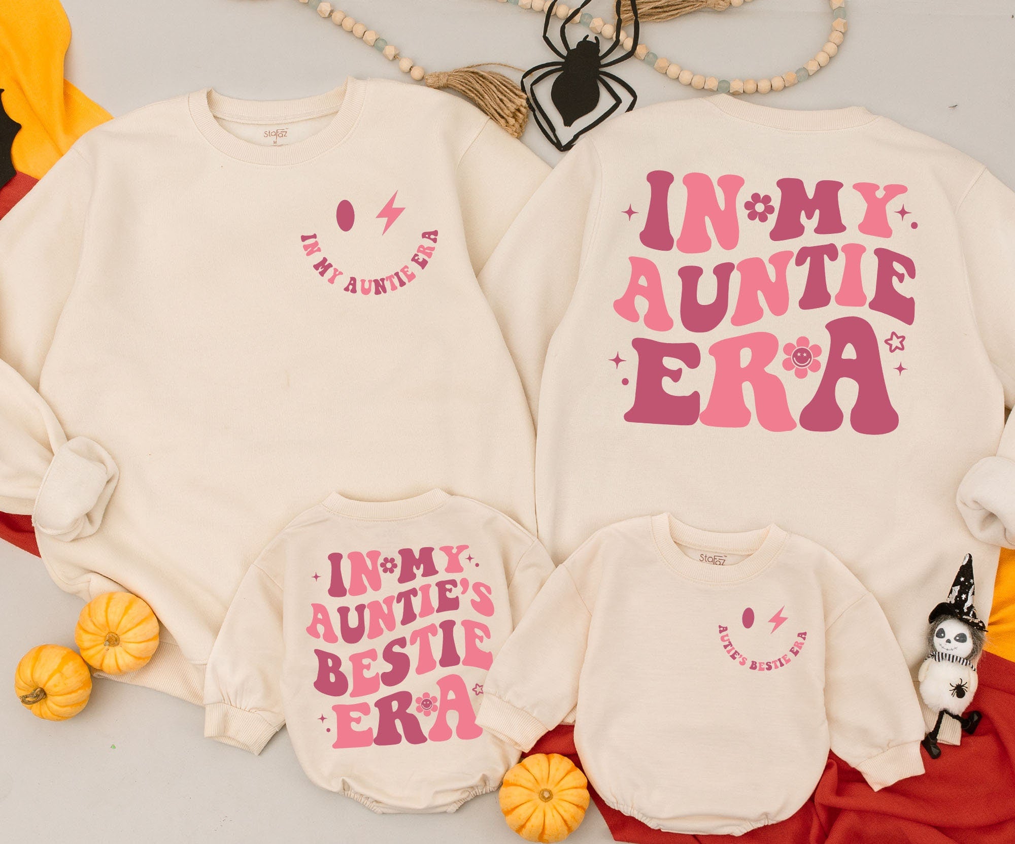 In My Auntie Era Matching Outfit Cheerful Pink Cotton Baby Romper Auntie's Bestie Gift Newborn Girl Birthday Celebration