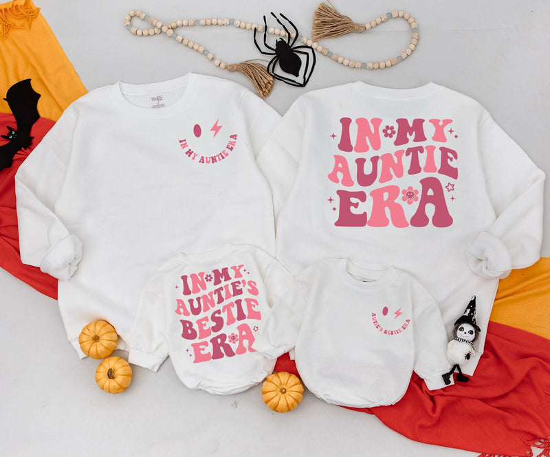 In My Auntie Era Matching Outfit Cheerful Pink Cotton Baby Romper Auntie's Bestie Gift Newborn Girl Birthday Celebration