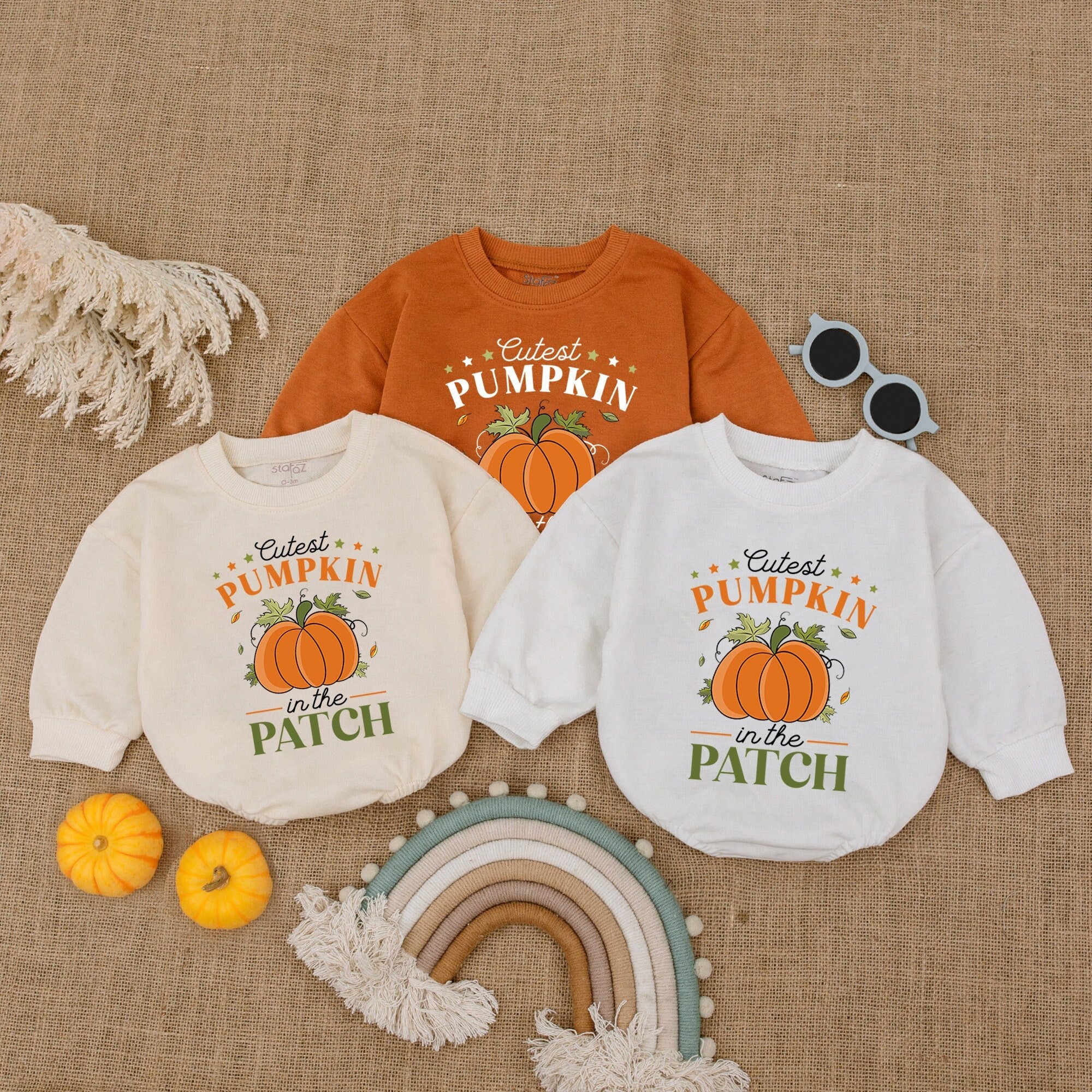 Cutest Pumpkin in the Patch Baby Romper Fall Outfit Orange Green Cotton Thanksgiving Infant Bodysuit Autumn Clothes Birthday Gift
