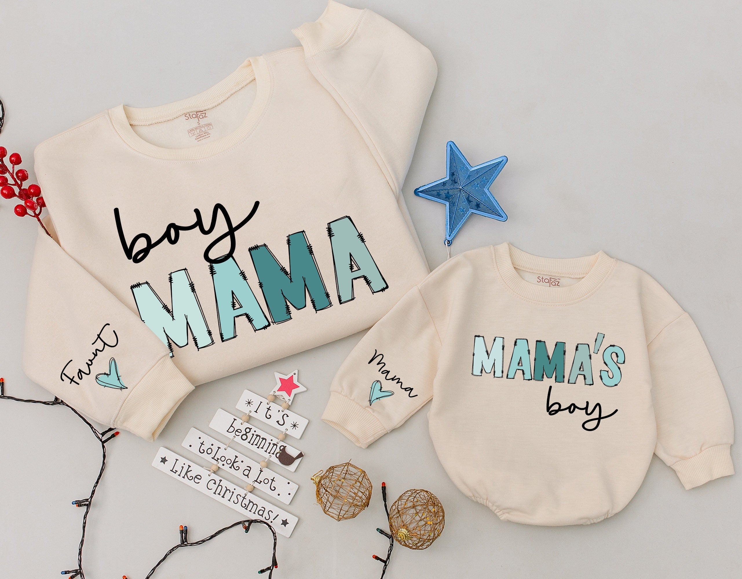 Custom Mama & Boy Sweatshirt Set with Playful Text