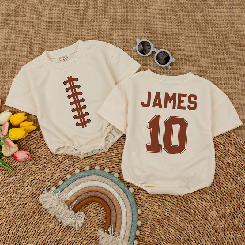 Custom Football Baby Romper with Name and Number