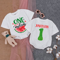 Personalized One in a Melon Romper First Birthday Outfit Baby Girl Watermelon Design Soft Cotton Party Clothes Cheerful Colors Custom Name
