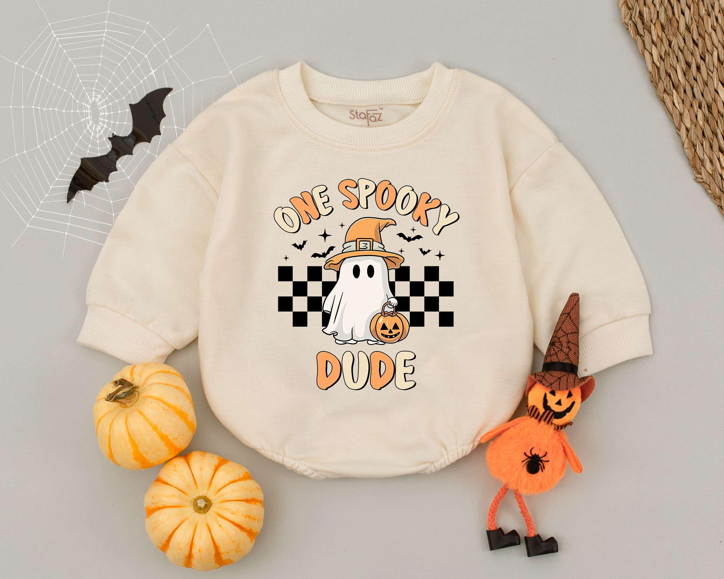 One Spooky Dude Halloween Romper for Baby or Toddler Outfit with Cute Ghost Pumpkin Design Playful First Holiday Costume Gift Idea