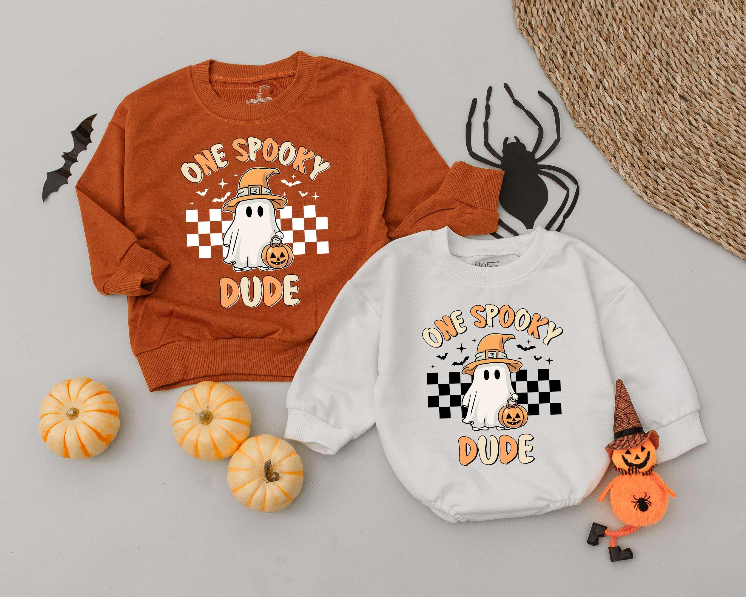 One Spooky Dude Halloween Romper for Baby or Toddler Outfit with Cute Ghost Pumpkin Design Playful First Holiday Costume Gift Idea