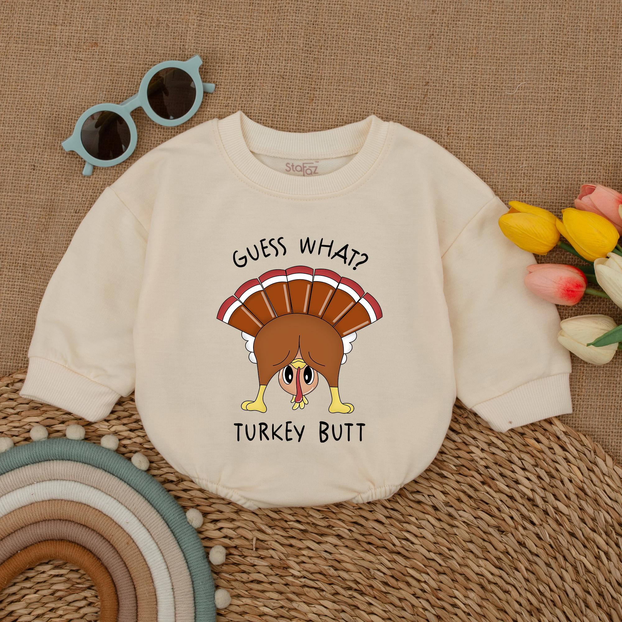 Guess What Turkey Butt Baby Romper Funny Thanksgiving Outfit Soft Cotton Infant Holiday Clothes Festive Fall Bodysuit Gift