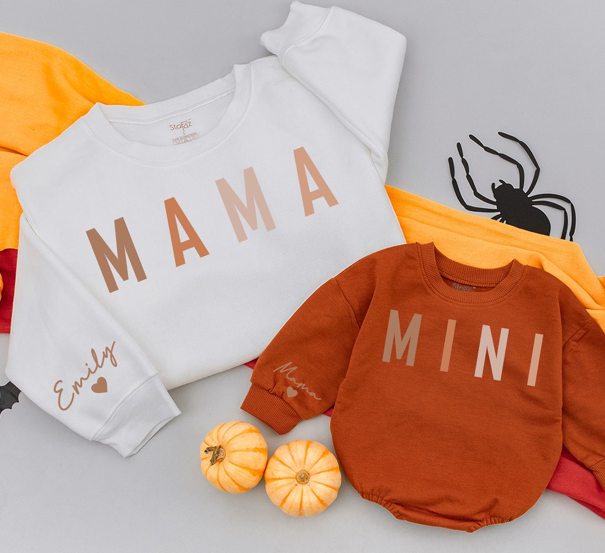 Custom Mama and Mini Fall Sweatshirts Personalized Family Matching Outfit Cozy Thanksgiving Gift for Mom and Baby Comfortable Cotton
