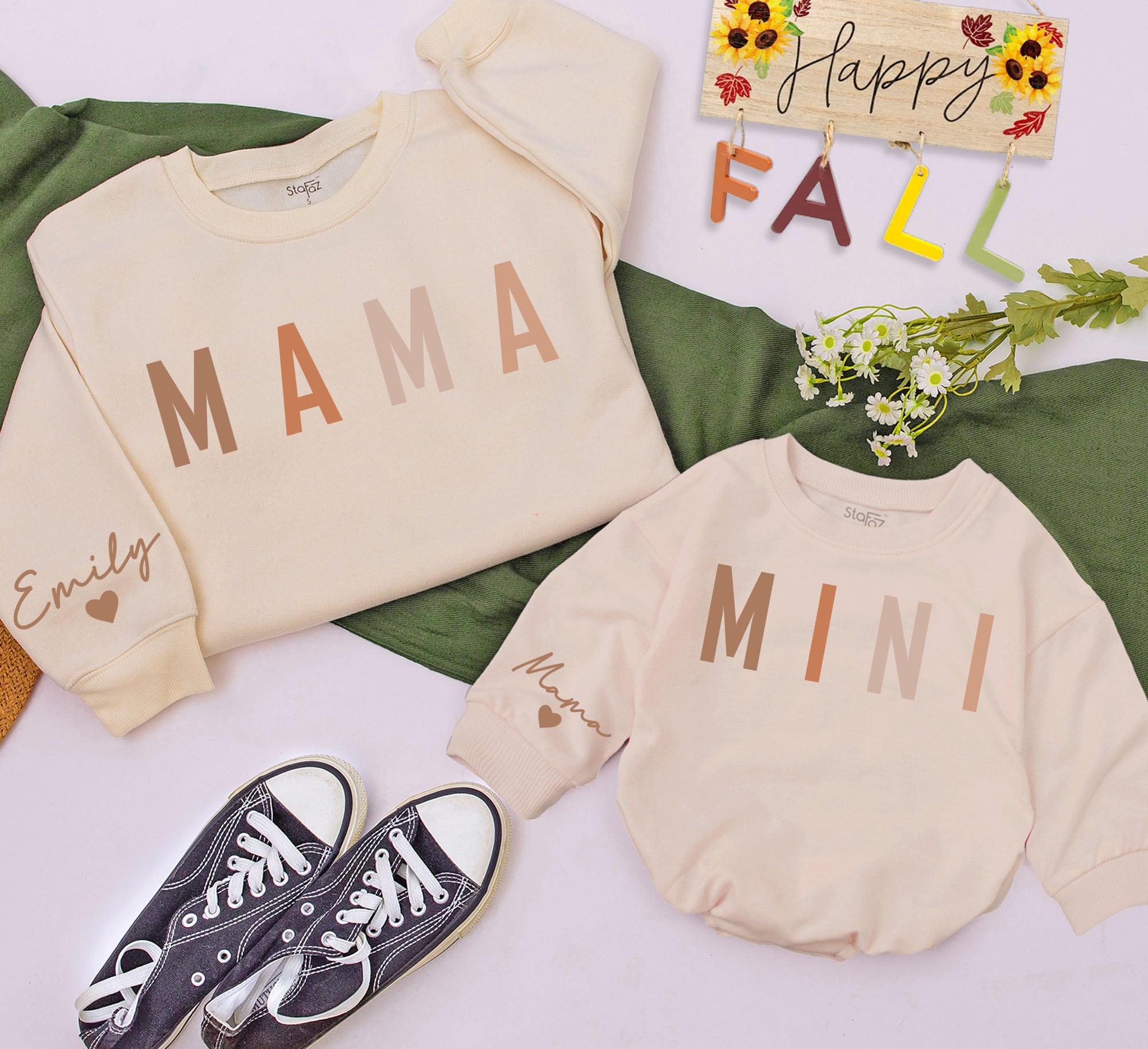 Custom Mama and Mini Fall Sweatshirts Personalized Family Matching Outfit Cozy Thanksgiving Gift for Mom and Baby Comfortable Cotton